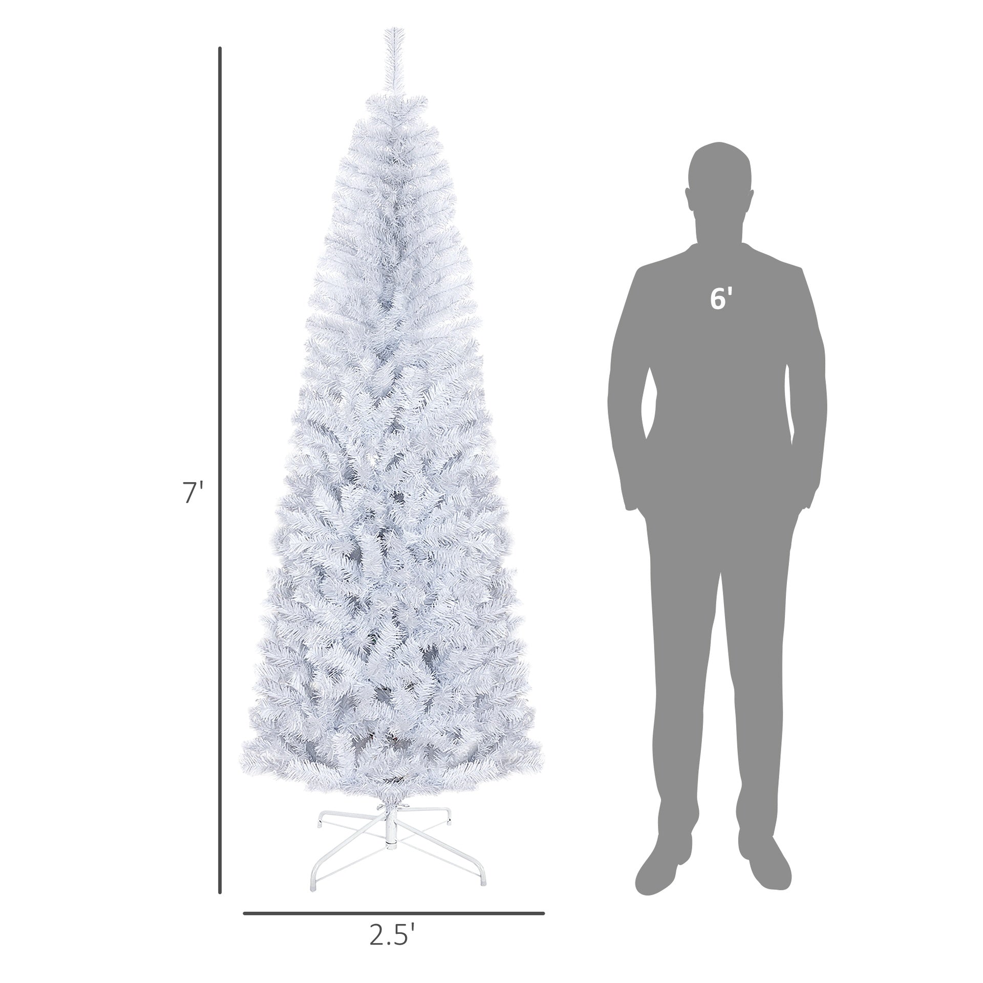 HOMCOM 7 FT Artificial Christmas Tree Pencil Xmas Tree with Stand, 818 Tips, Holiday Home Indoor Decoration for Party, White