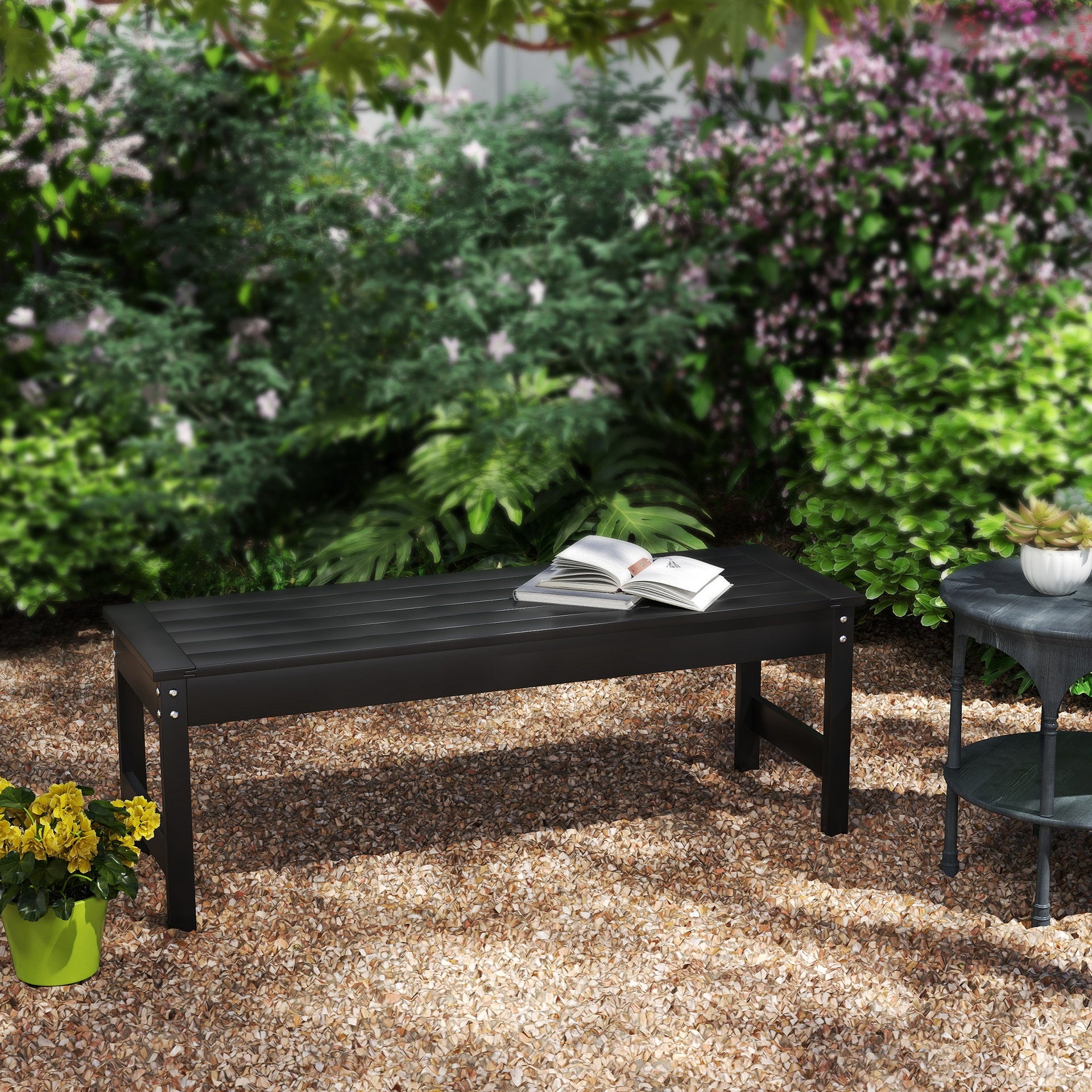 Outsunny 47" Outdoor Bench Seat, HDPE All-Weather Garden Bench, Backless Slatted Patio Bench for Yard, Porch, Park, Black