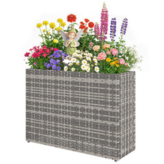 Outsunny Tall Rectangular Planter with Removable Liner, Holes, PE Wicker Large Planter Box for Indoor Outdoor Plants, Gray