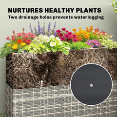 Outsunny Tall Rectangular Planter with Removable Liner, Holes, PE Wicker Large Planter Box for Indoor Outdoor Plants, Gray