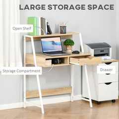 HOMCOM Home Office desk, Computer Desk for Small Spaces, Study Table with Drawer and Storage Shelves, Natural