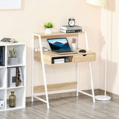 HOMCOM Home Office desk, Computer Desk for Small Spaces, Study Table with Drawer and Storage Shelves, Natural