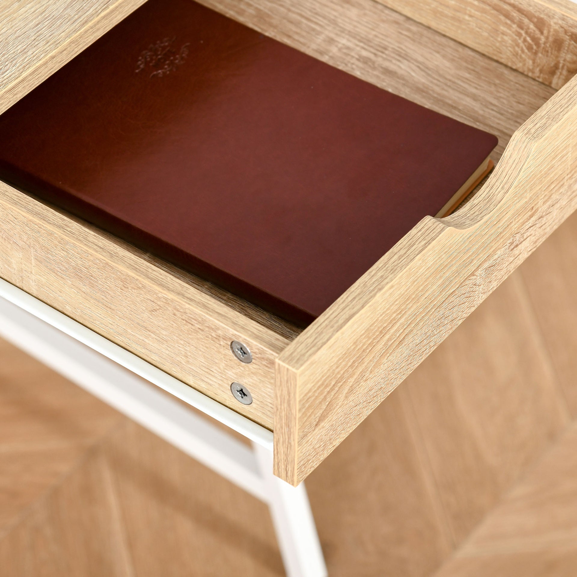 HOMCOM Home Office desk, Computer Desk for Small Spaces, Study Table with Drawer and Storage Shelves, Natural