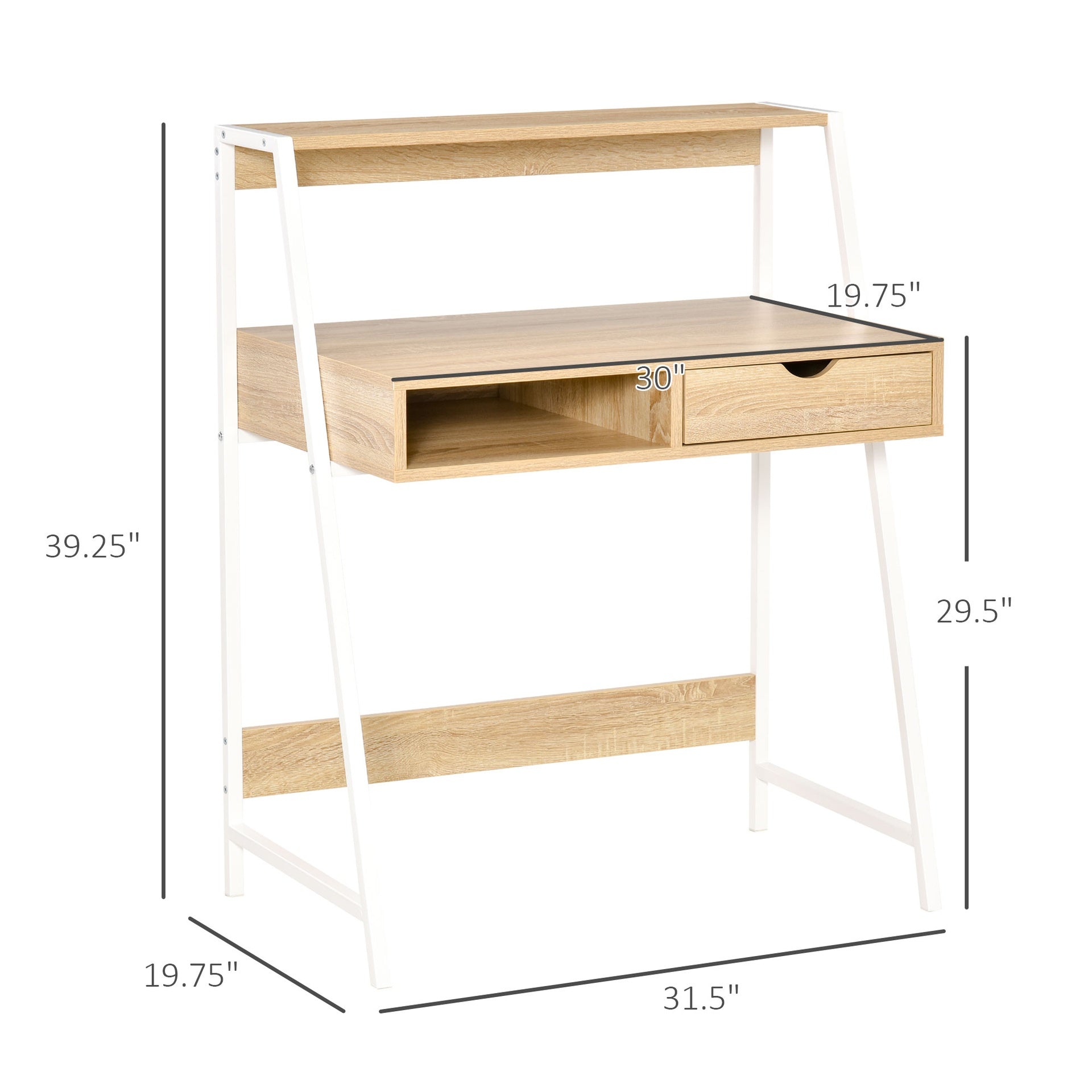 HOMCOM Home Office desk, Computer Desk for Small Spaces, Study Table with Drawer and Storage Shelves, Natural