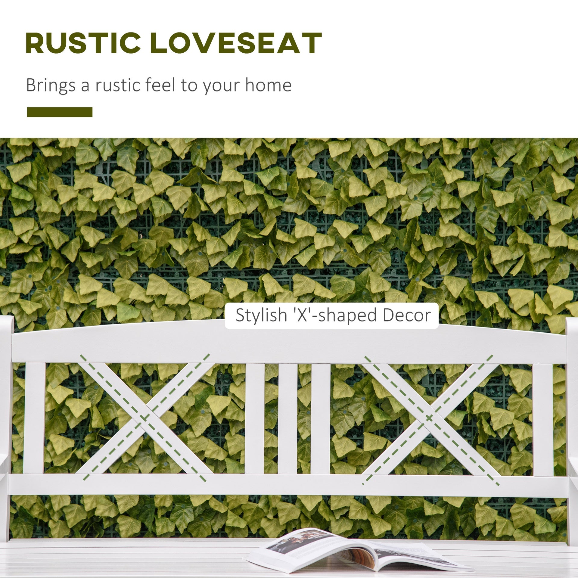 Outsunny 2-Seater Wooden Garden Bench, 4FT Outdoor Patio Loveseat with Unique X-Shape Back for Yard, Lawn, Porch, White