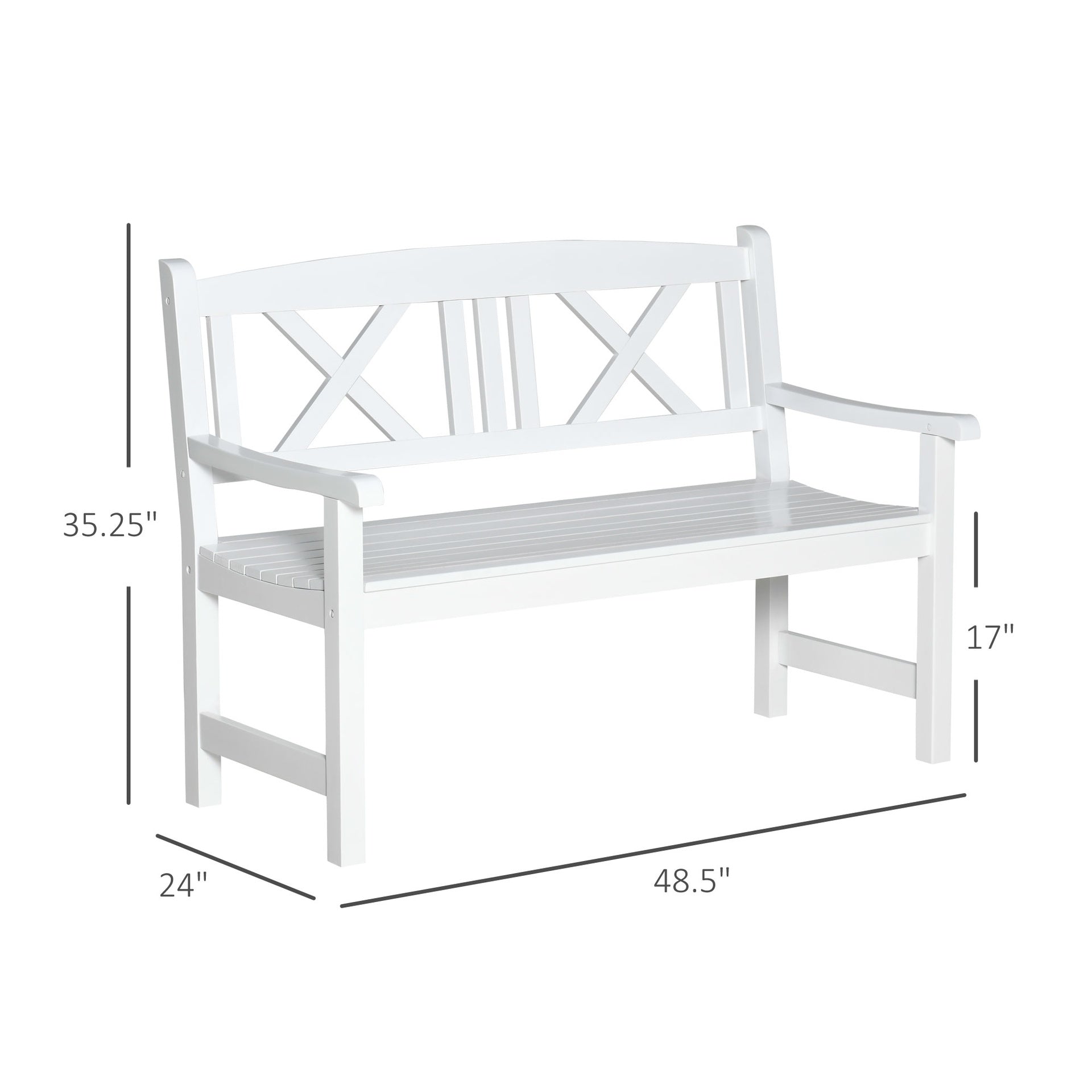 Outsunny 2-Seater Wooden Garden Bench, 4FT Outdoor Patio Loveseat with Unique X-Shape Back for Yard, Lawn, Porch, White