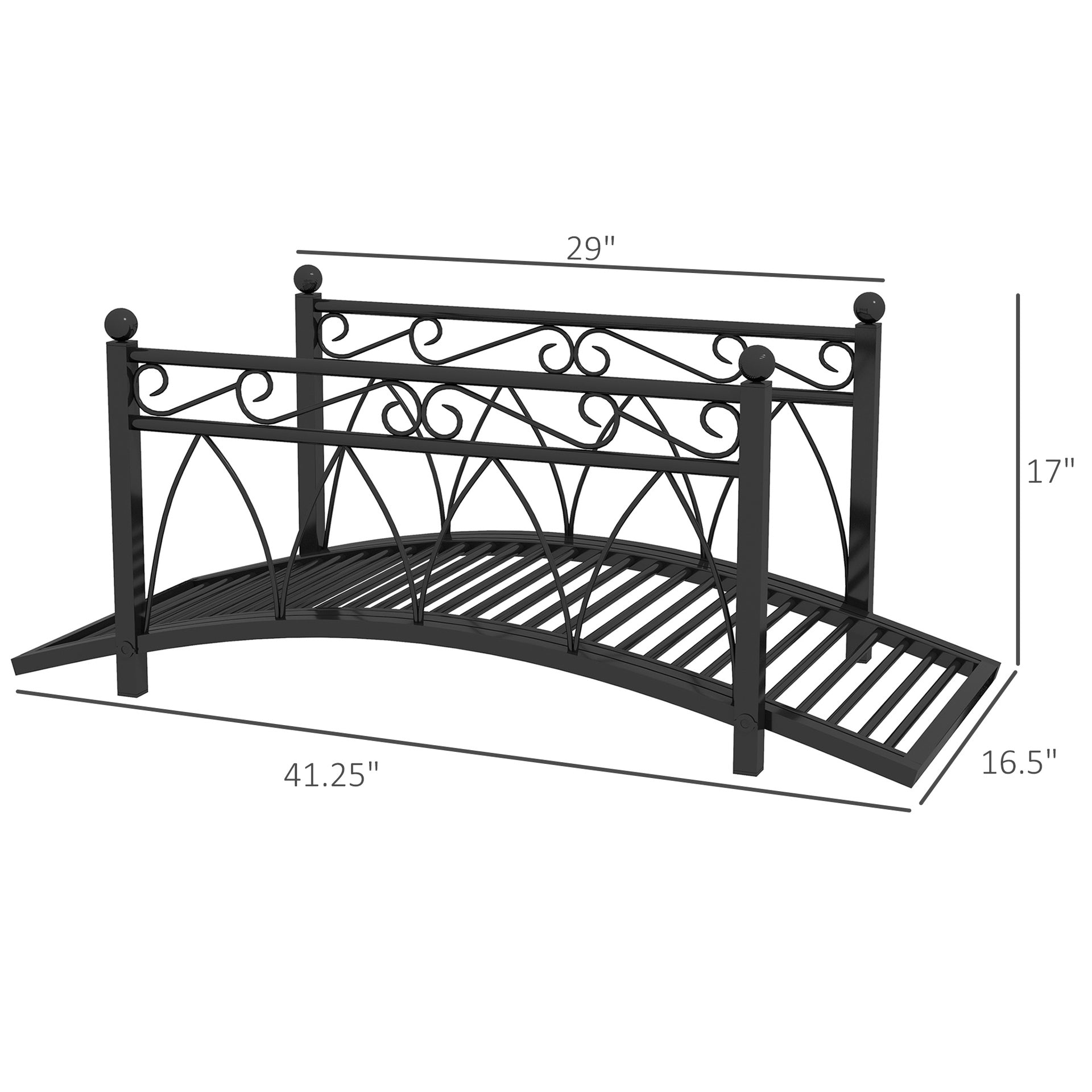 Outsunny 3.3' Metal Arch Zen Garden Pond Bridg with Safety Siderails for Stream, Fish Pond, Black