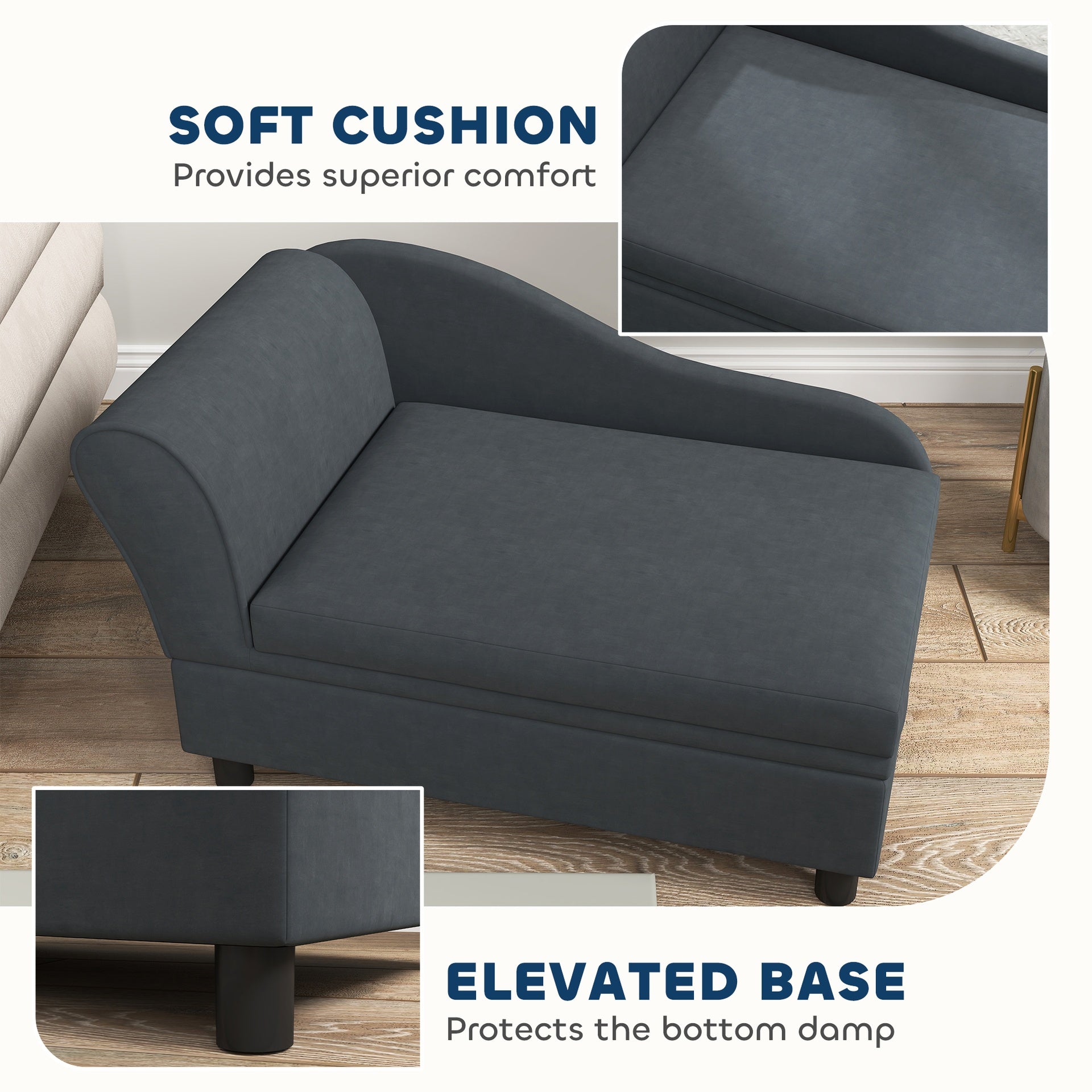 PawHut Pet Sofa Bed Couch with Storage, Pet Sofa for Cats and Small Dogs, Dark Gray