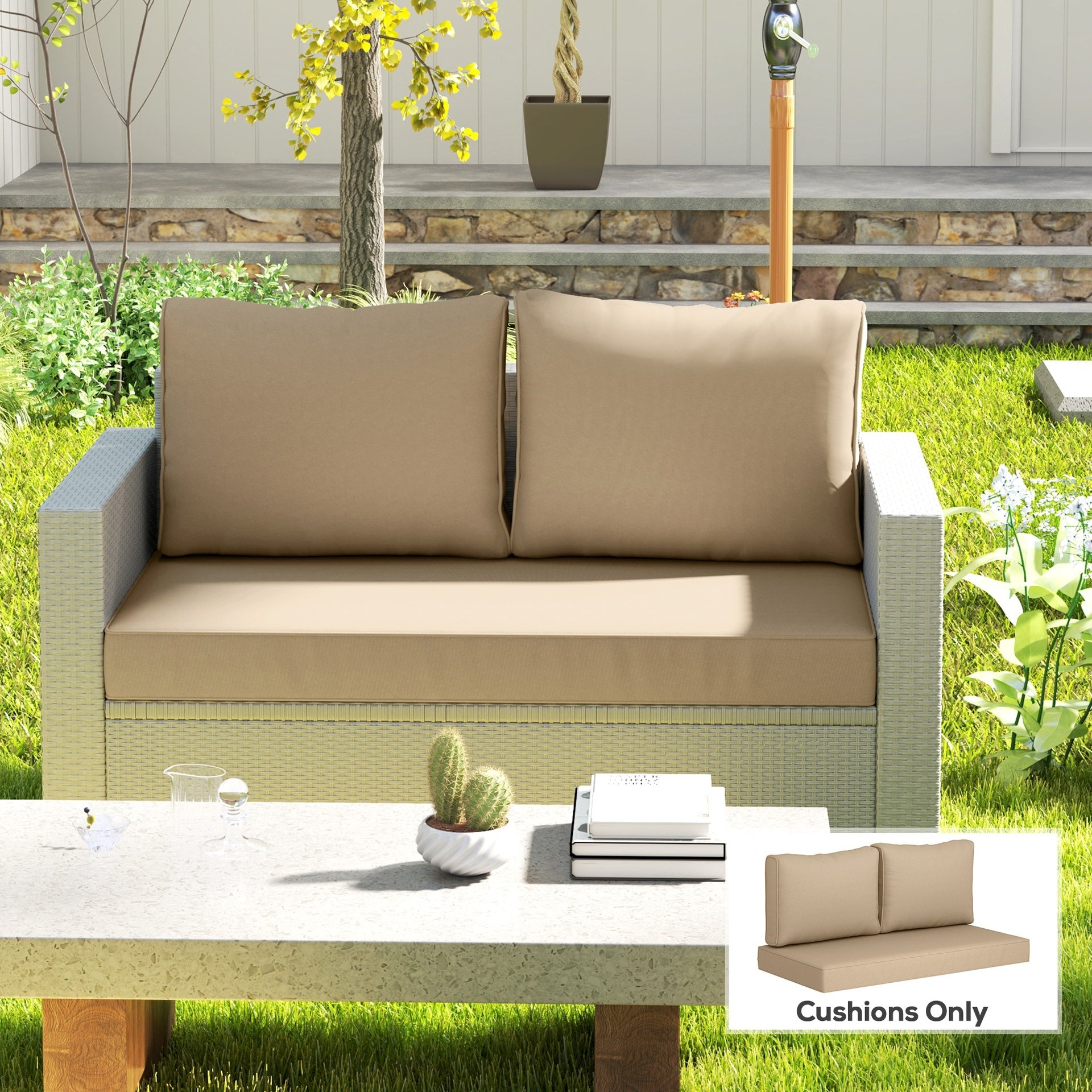 Outsunny 2 Seat Patio Furniture Cushions, 46x26x5 in, Thick Outdoor Loveseat Cushion Set with Removable Cover, Fade-Resistant Replacement Cushions for Outdoor Furniture, Couch, Bench, Swing, Beige