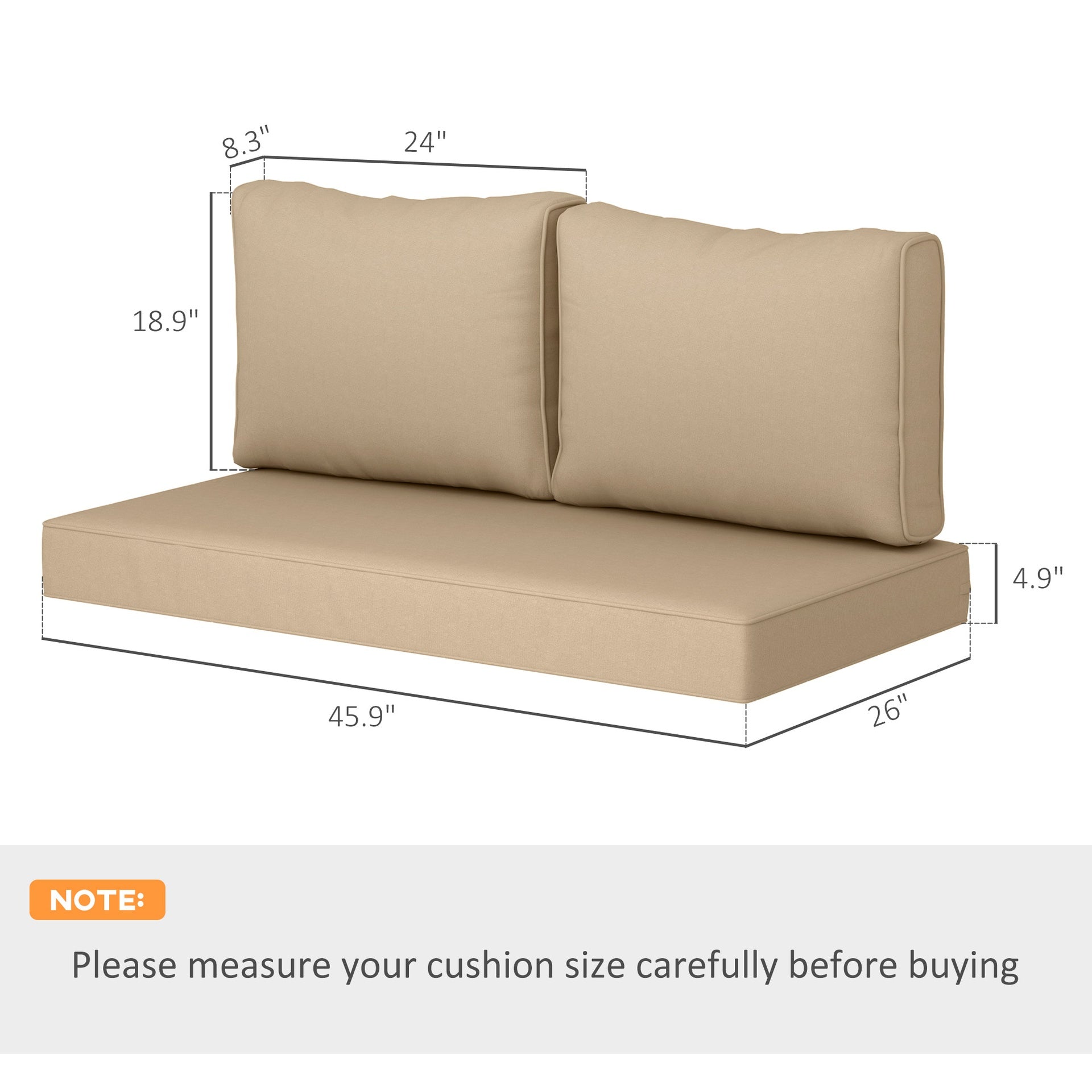 Outsunny 2 Seat Patio Furniture Cushions, 46x26x5 in, Thick Outdoor Loveseat Cushion Set with Removable Cover, Fade-Resistant Replacement Cushions for Outdoor Furniture, Couch, Bench, Swing, Beige