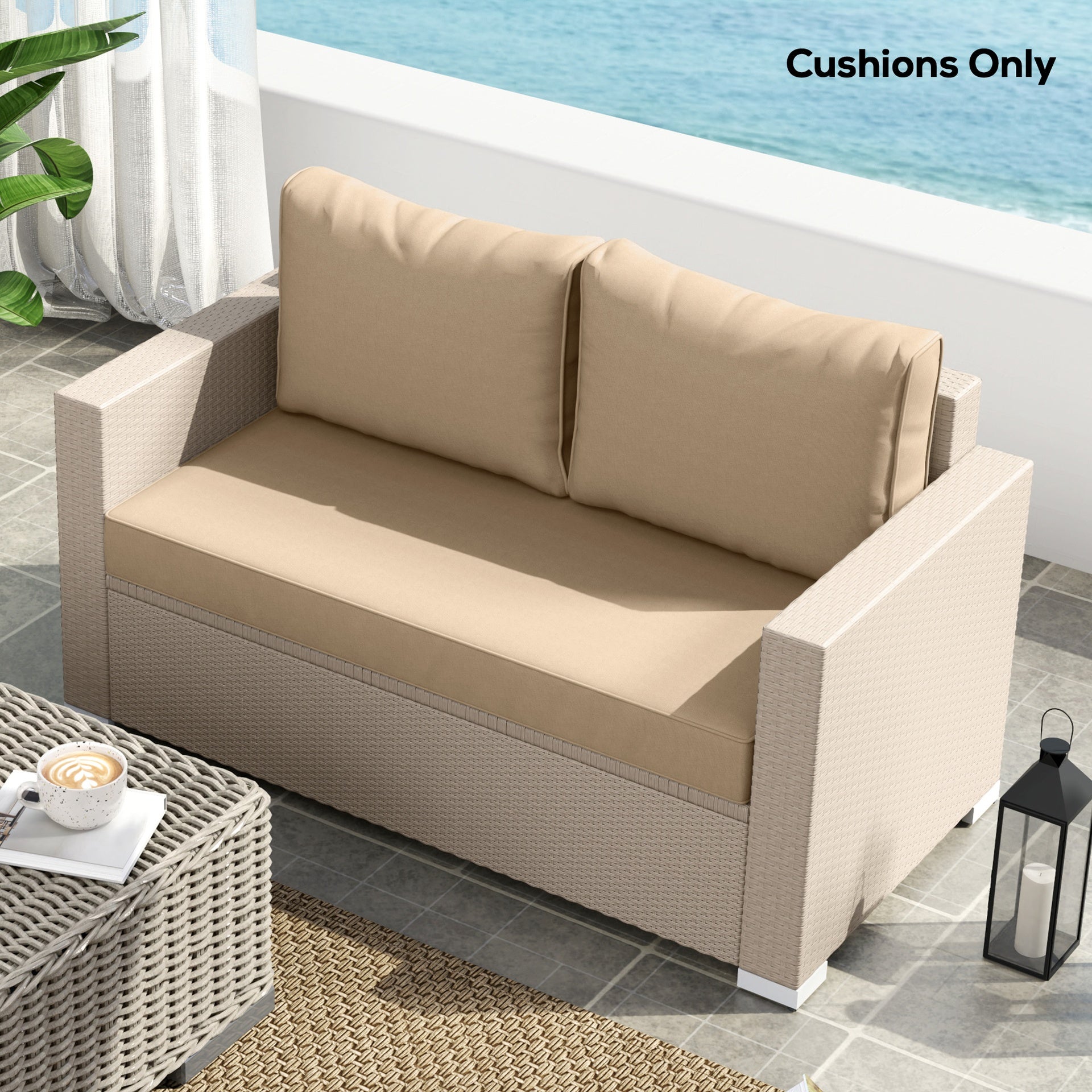 Outsunny 2 Seat Patio Furniture Cushions, 46x26x5 in, Thick Outdoor Loveseat Cushion Set with Removable Cover, Fade-Resistant Replacement Cushions for Outdoor Furniture, Couch, Bench, Swing, Beige