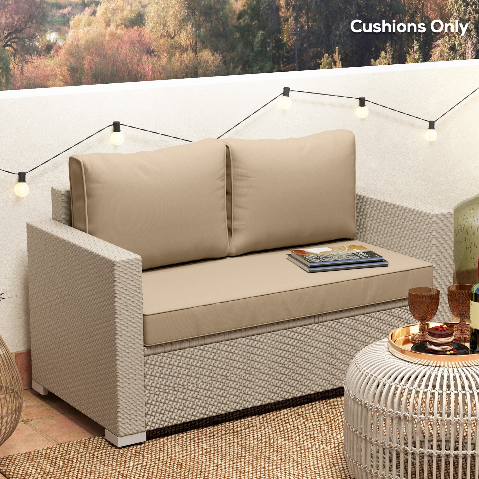 Outsunny 2 Seat Patio Furniture Cushions, 46x26x5 in, Thick Outdoor Loveseat Cushion Set with Removable Cover, Fade-Resistant Replacement Cushions for Outdoor Furniture, Couch, Bench, Swing, Beige