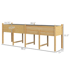 Outsunny Wooden Raised Garden Bed, Large Elevated Planter Box with Legs, Bed Liner and Drain Holes, 7.4' x 1.8' x 2.6', Natural
