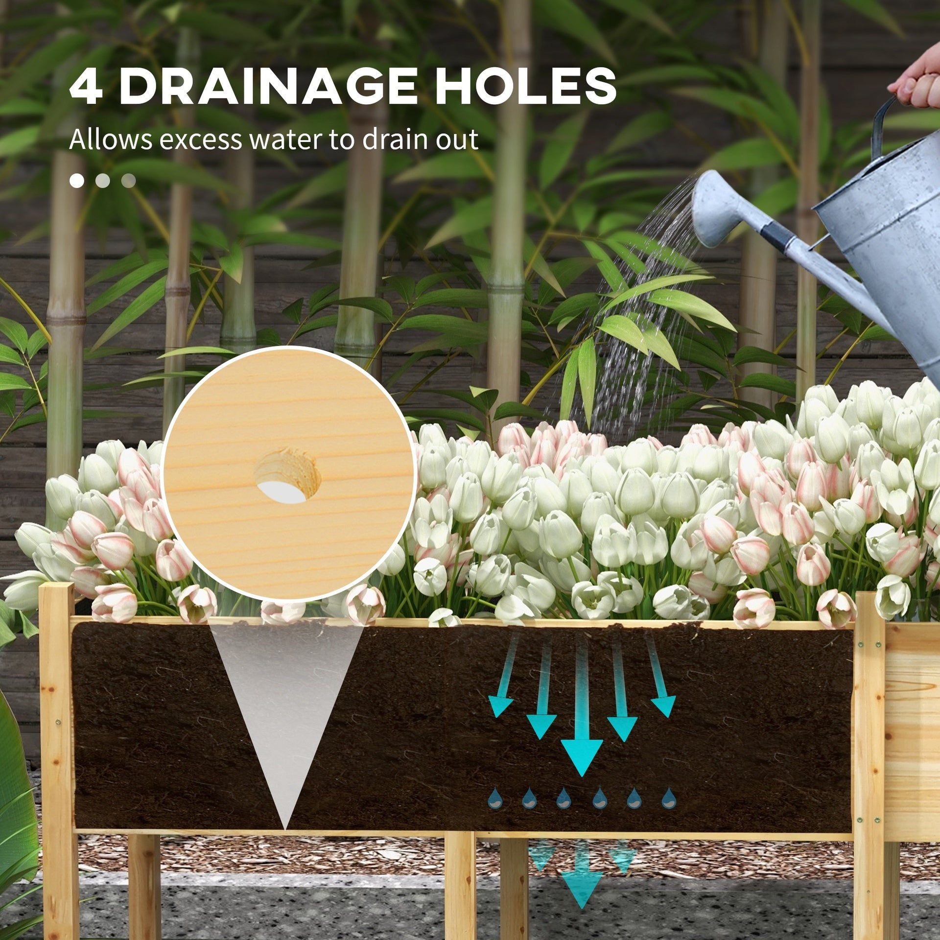 Outsunny Wooden Raised Garden Bed, Large Elevated Planter Box with Legs, Bed Liner and Drain Holes, 7.4' x 1.8' x 2.6', Natural