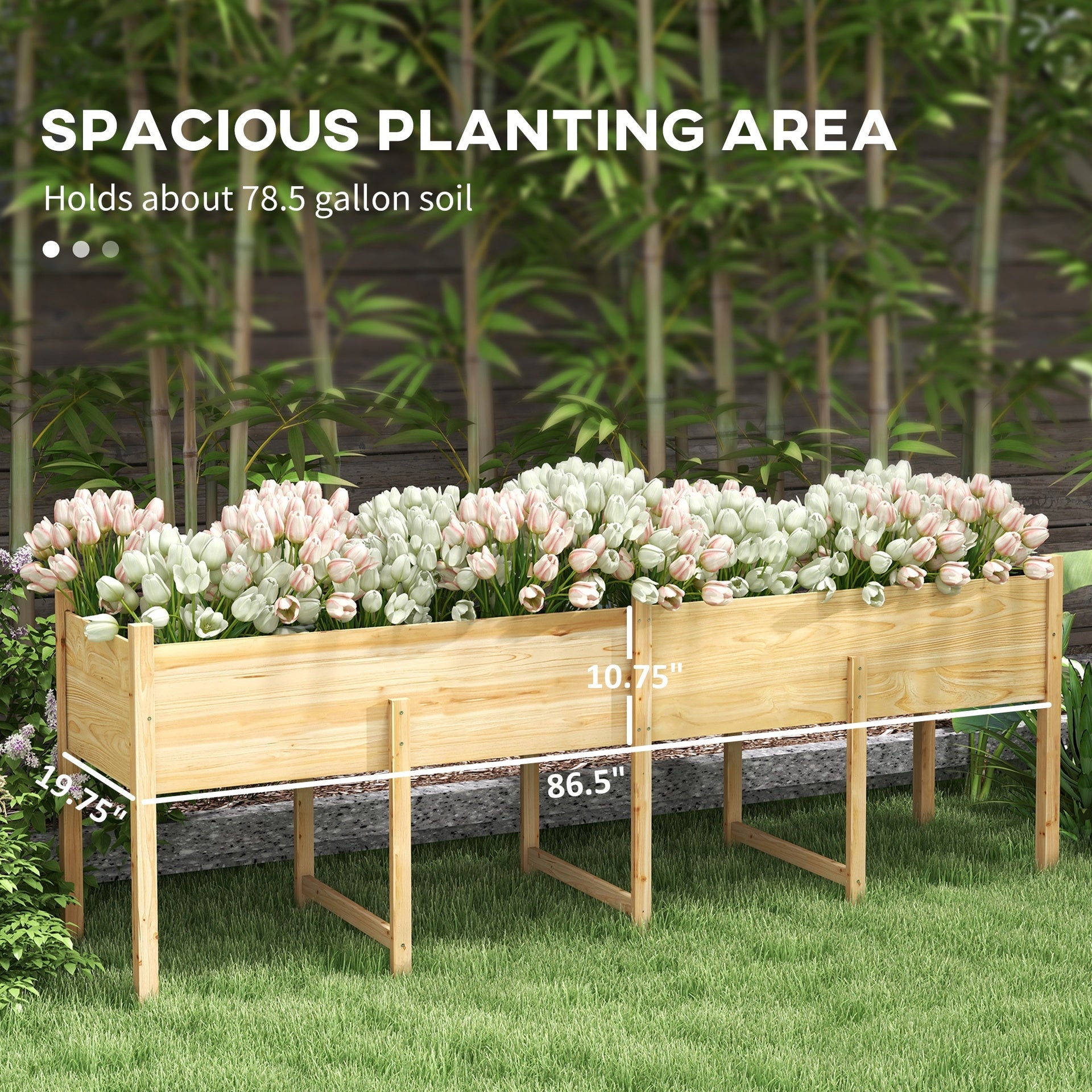 Outsunny Wooden Raised Garden Bed, Large Elevated Planter Box with Legs, Bed Liner and Drain Holes, 7.4' x 1.8' x 2.6', Natural