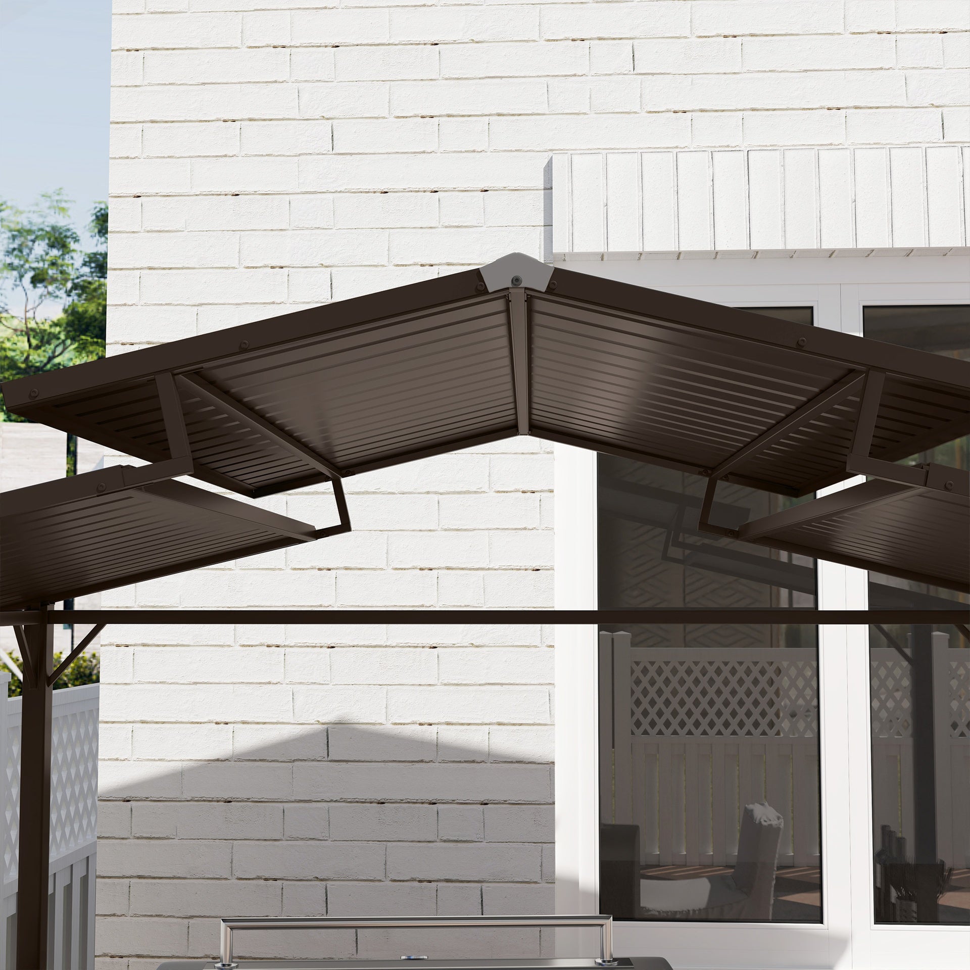 Outsunny 8 x 5ft Hardtop Grill Gazebo with Double Metal Roof, 2 Side Shelves and 4 Cup Holders for Patio Backyard Lawn Deck