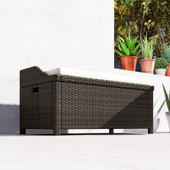 Outsunny Outdoor Wicker Storage Bench with Storage & Cushion, Cream White
