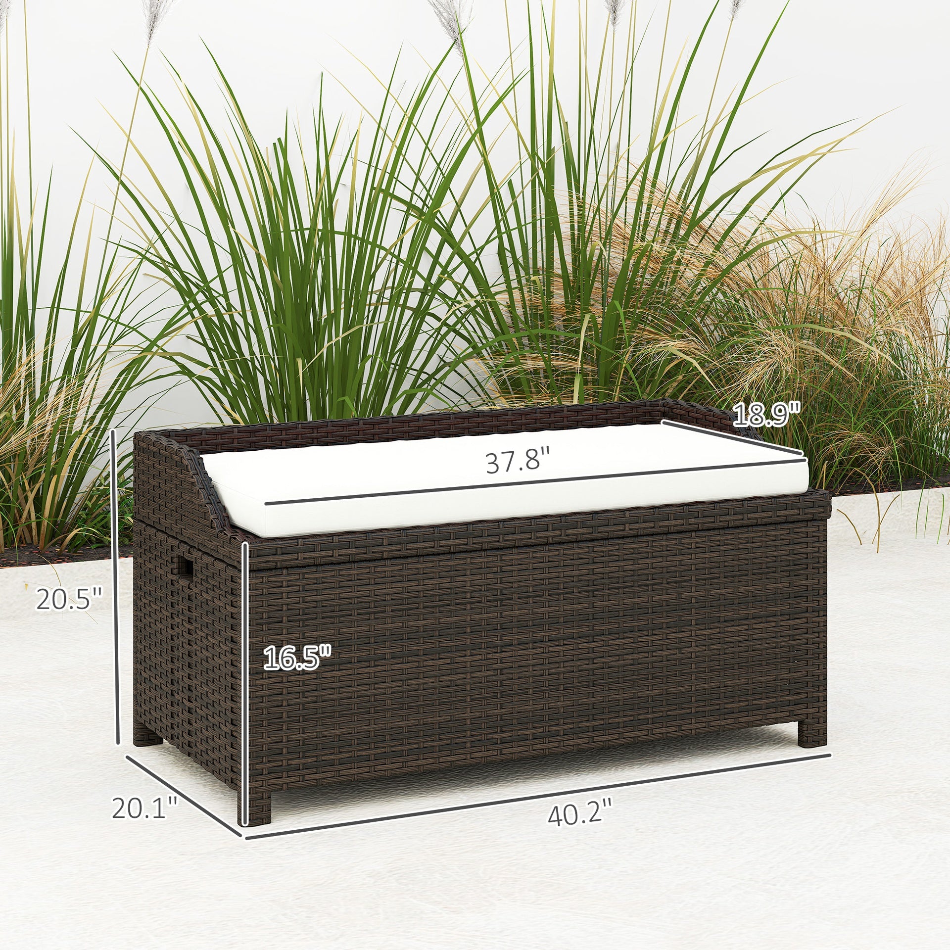 Outsunny Outdoor Wicker Storage Bench with Storage & Cushion, Cream White
