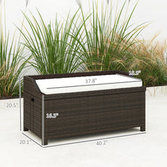 Outsunny Outdoor Wicker Storage Bench with Storage & Cushion, Cream White