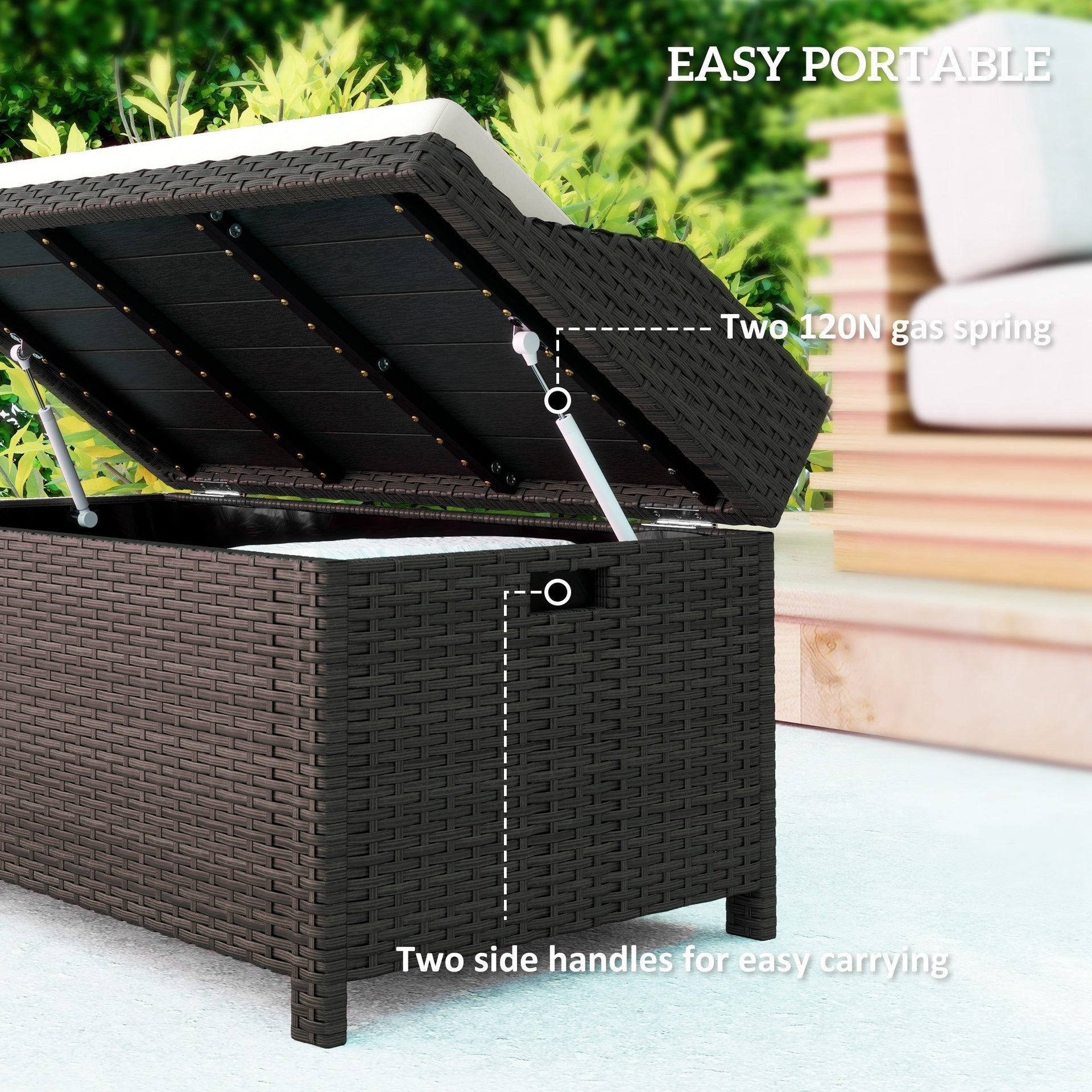 Outsunny Outdoor Wicker Storage Bench with Storage & Cushion, Cream White