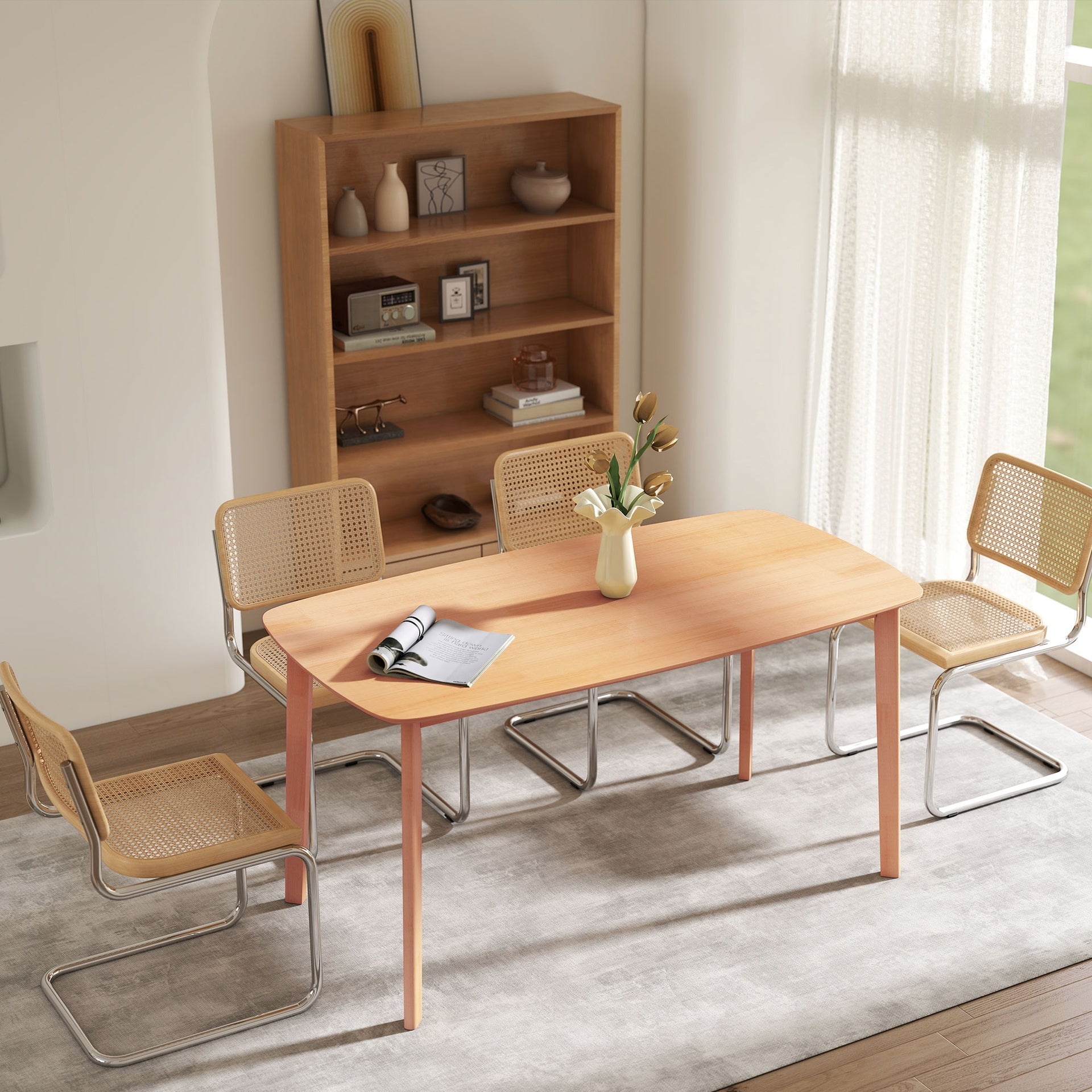HOMCOM Pine Wood Dining Table for 6, 47" Rustic Rectangular Kitchen Table with Large Tabletop for Dining Room, Natural
