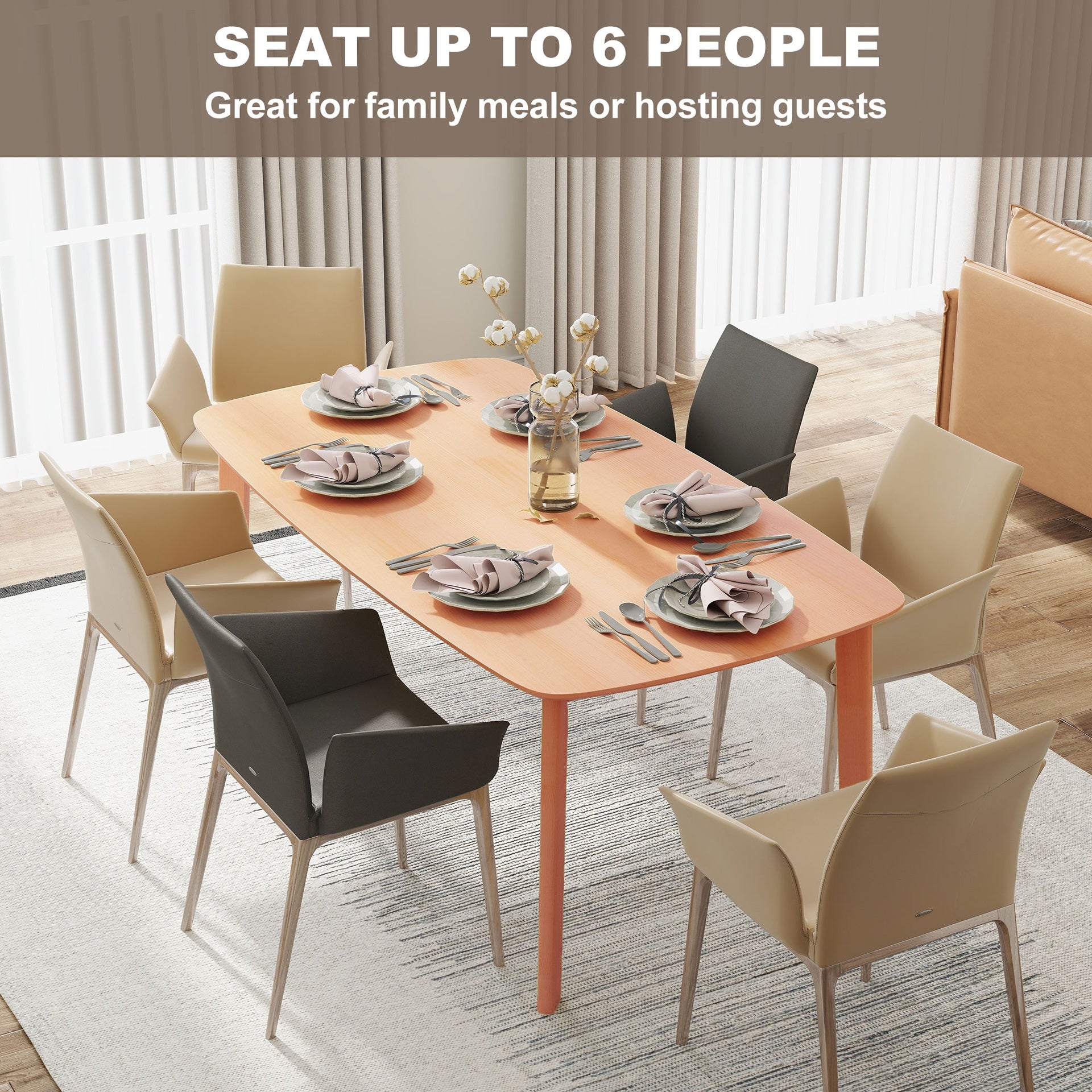 HOMCOM Pine Wood Dining Table for 6, 47" Rustic Rectangular Kitchen Table with Large Tabletop for Dining Room, Natural