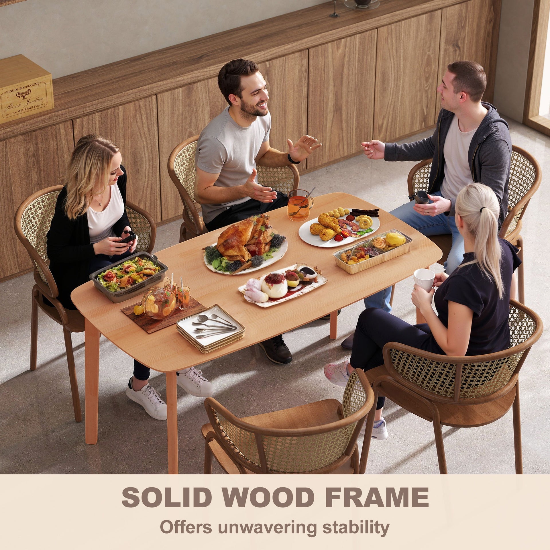 HOMCOM Pine Wood Dining Table for 6, 47" Rustic Rectangular Kitchen Table with Large Tabletop for Dining Room, Natural