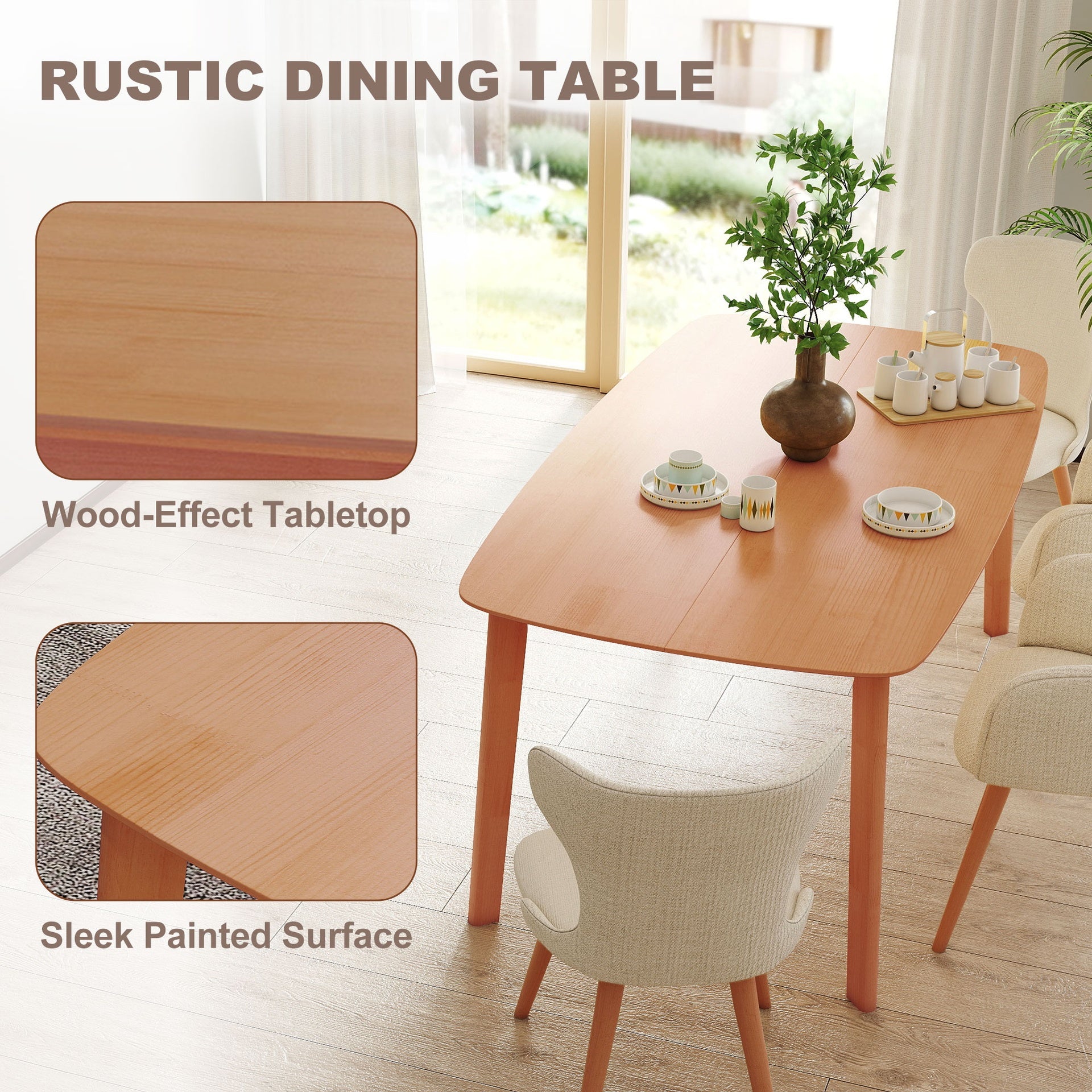 HOMCOM Pine Wood Dining Table for 6, 47" Rustic Rectangular Kitchen Table with Large Tabletop for Dining Room, Natural