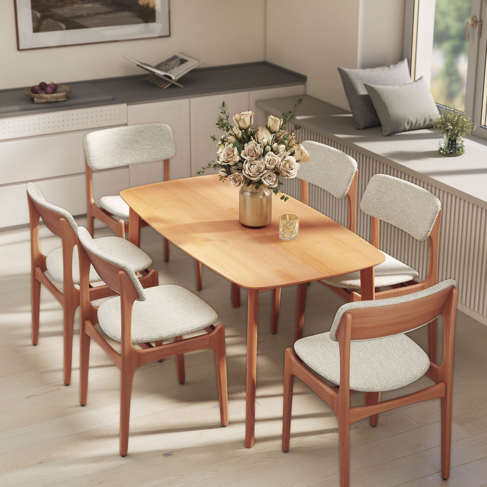 HOMCOM Pine Wood Dining Table for 6, 47" Rustic Rectangular Kitchen Table with Large Tabletop for Dining Room, Natural