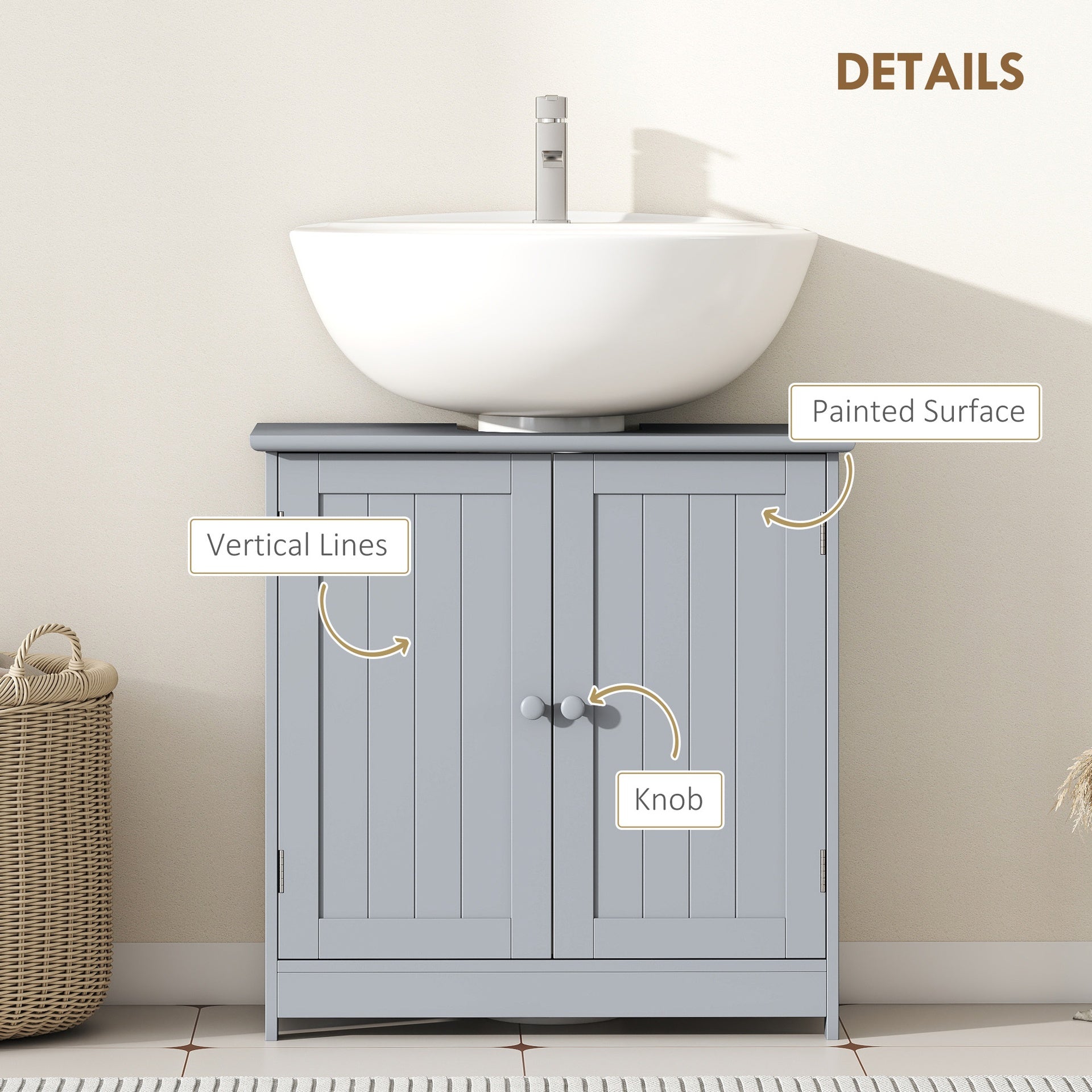 HOMCOM Under Sink Bathroom Cabinet, Pedestal Sink Storage Cabinet with 2 Doors, Shelf and U-Shape, Gray