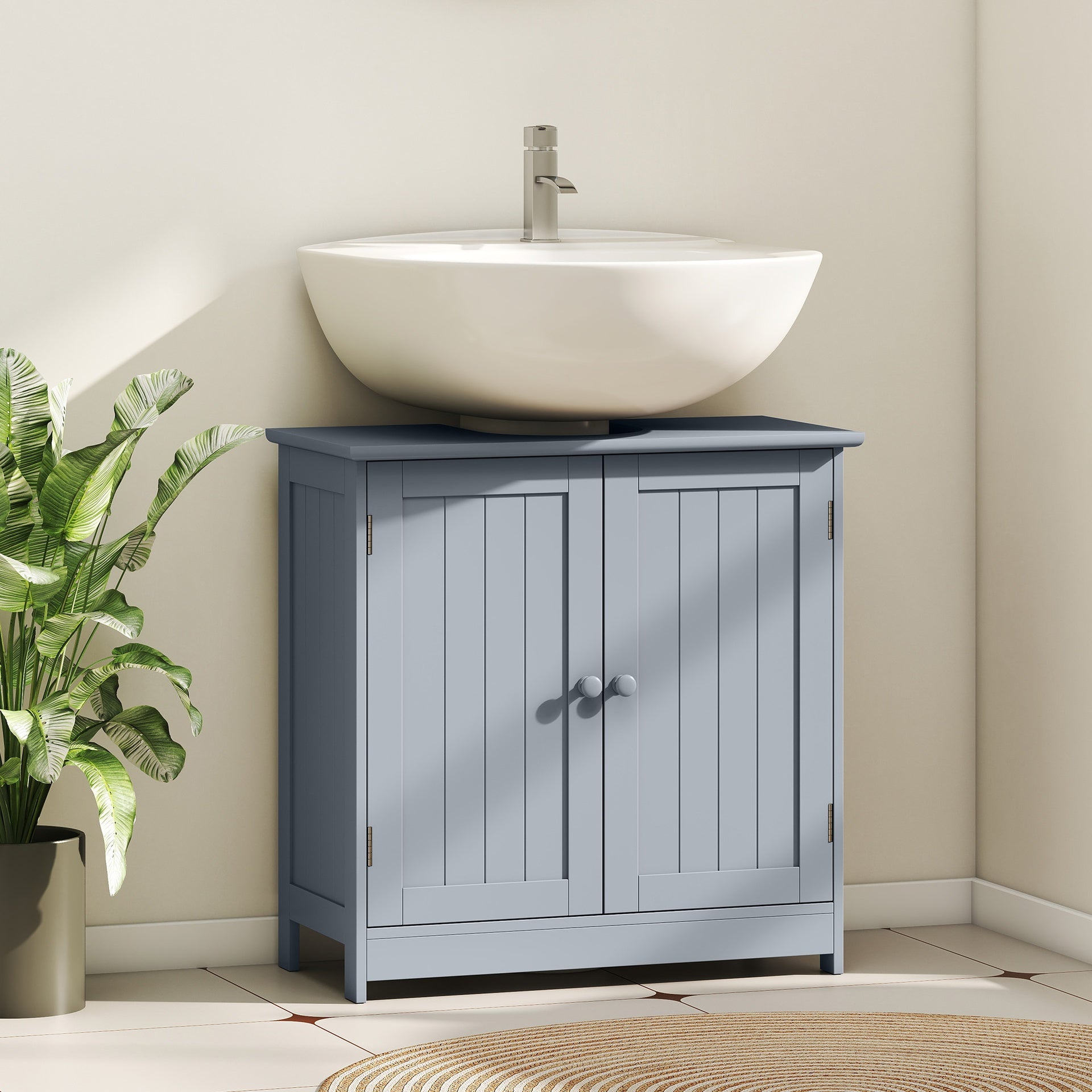 HOMCOM Under Sink Bathroom Cabinet, Pedestal Sink Storage Cabinet with 2 Doors, Shelf and U-Shape, Gray