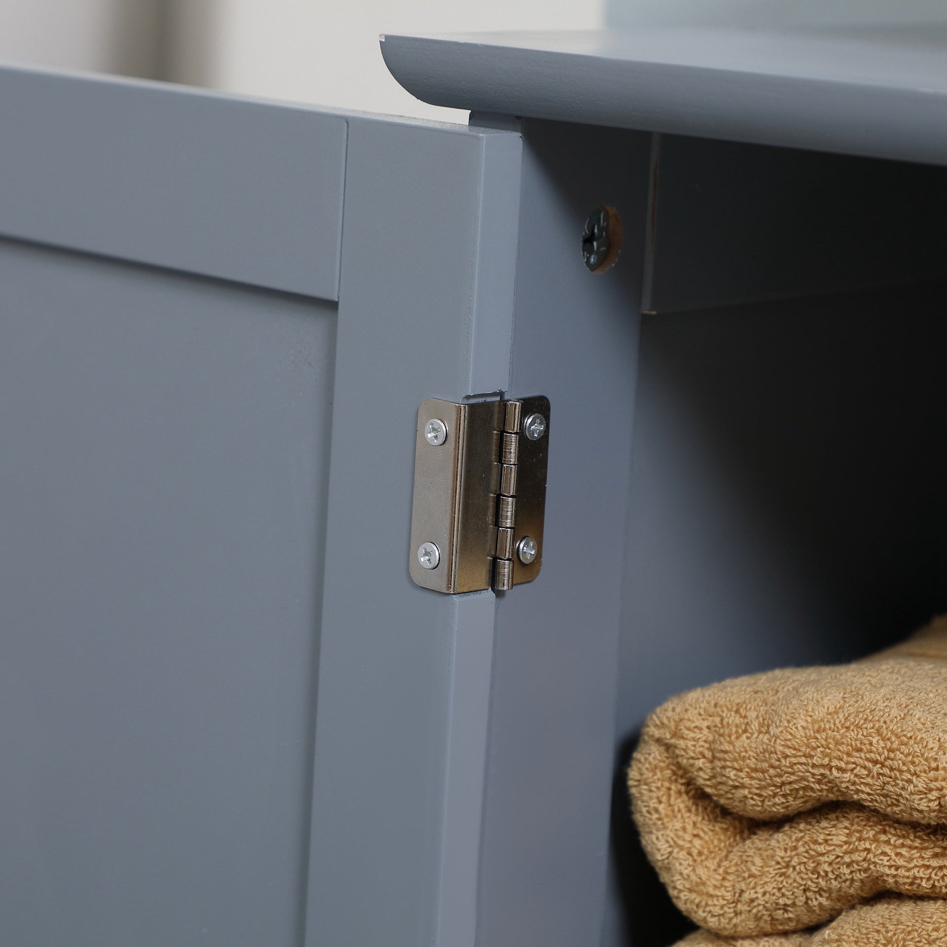 HOMCOM Under Sink Bathroom Cabinet, Pedestal Sink Storage Cabinet with 2 Doors, Shelf and U-Shape, Gray