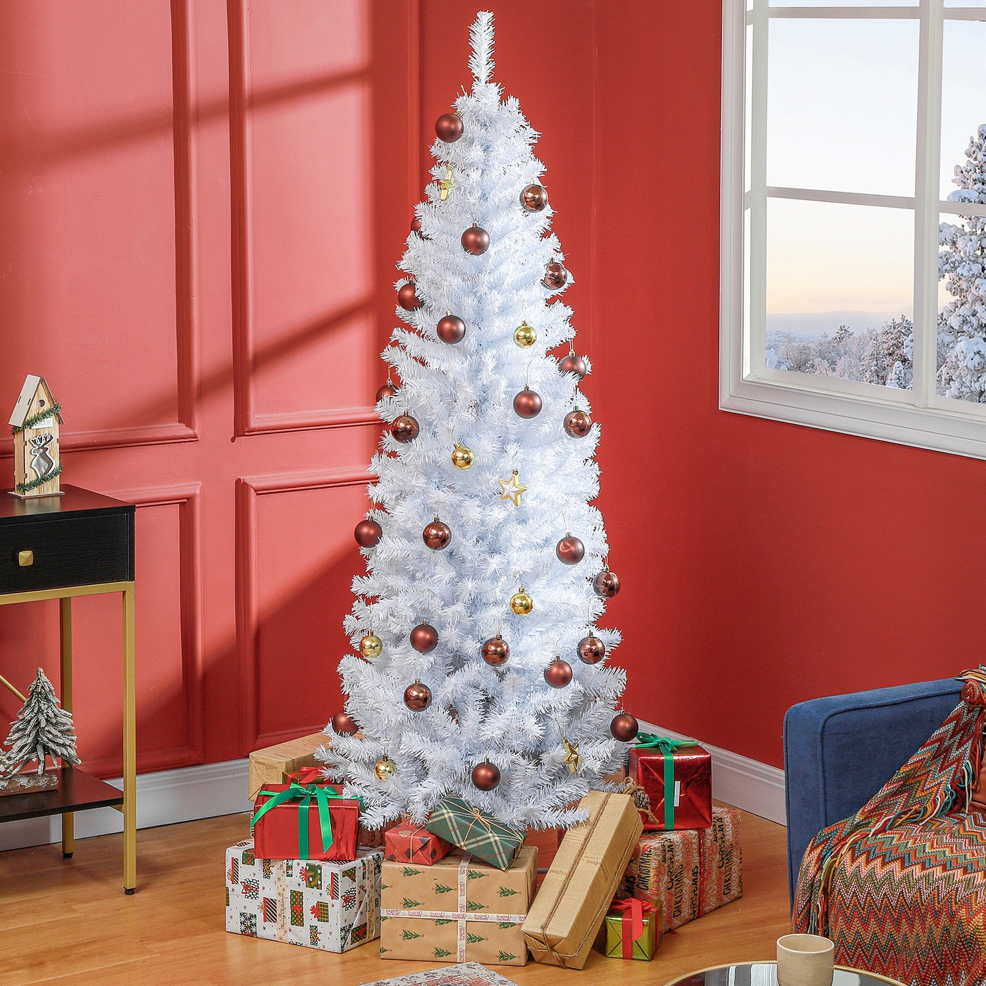 HOMCOM 6 FT Artificial Christmas Tree Pencil Xmas Tree with Stand, 618 Tips, Holiday Home Indoor Decoration for Party, White