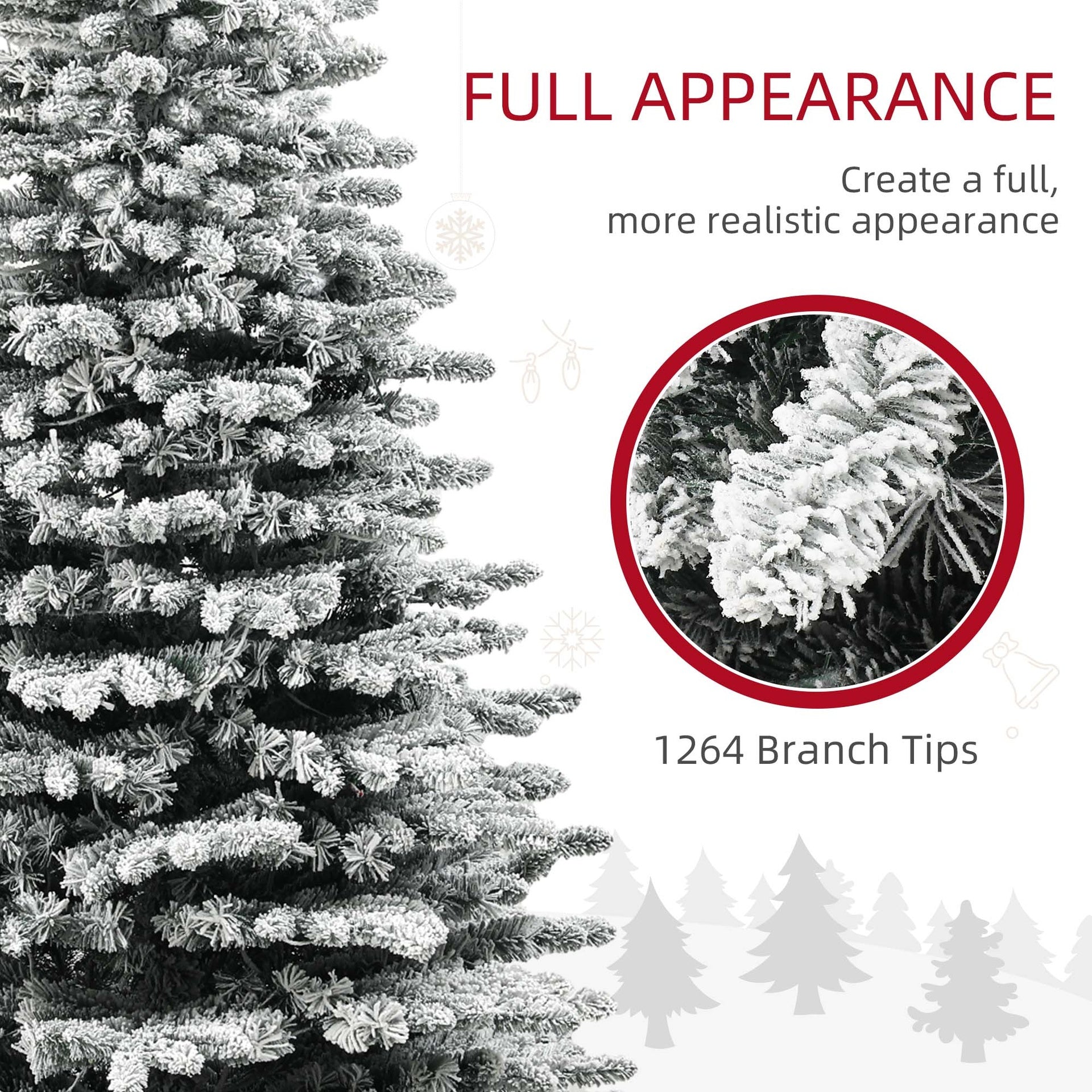 HOMCOM 7.5ft Snow Flocked Artificial Christmas Tree, Pre-Lit Christmas Tree with 500 LED Lights and 1264 Branch Tips, Green