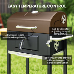Outsunny Charcoal BBQ Grill, Outdoor Portable Cooker for Camping or Backyard Picnic, Barbecue Grill with Side Table, Bottom Storage Shelf, Wheels and Handle, Black