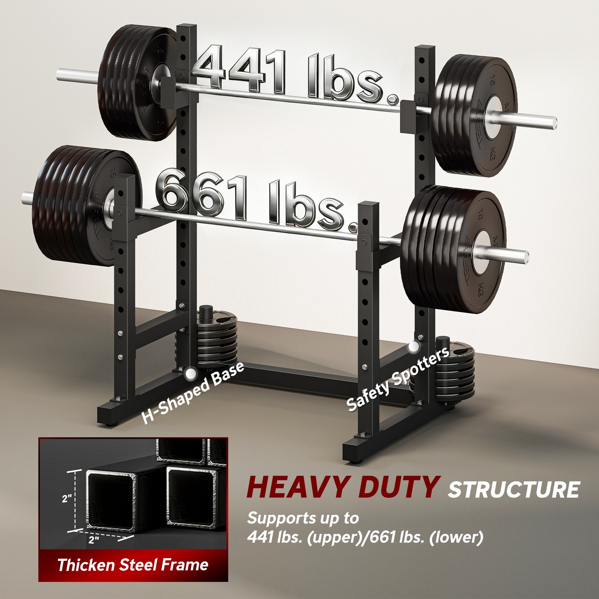 Soozier Adjustable Squat Rack, 660lbs Multi-Functional Bench Press Rack for Weight Lifting Home Gym Strength Training, Black
