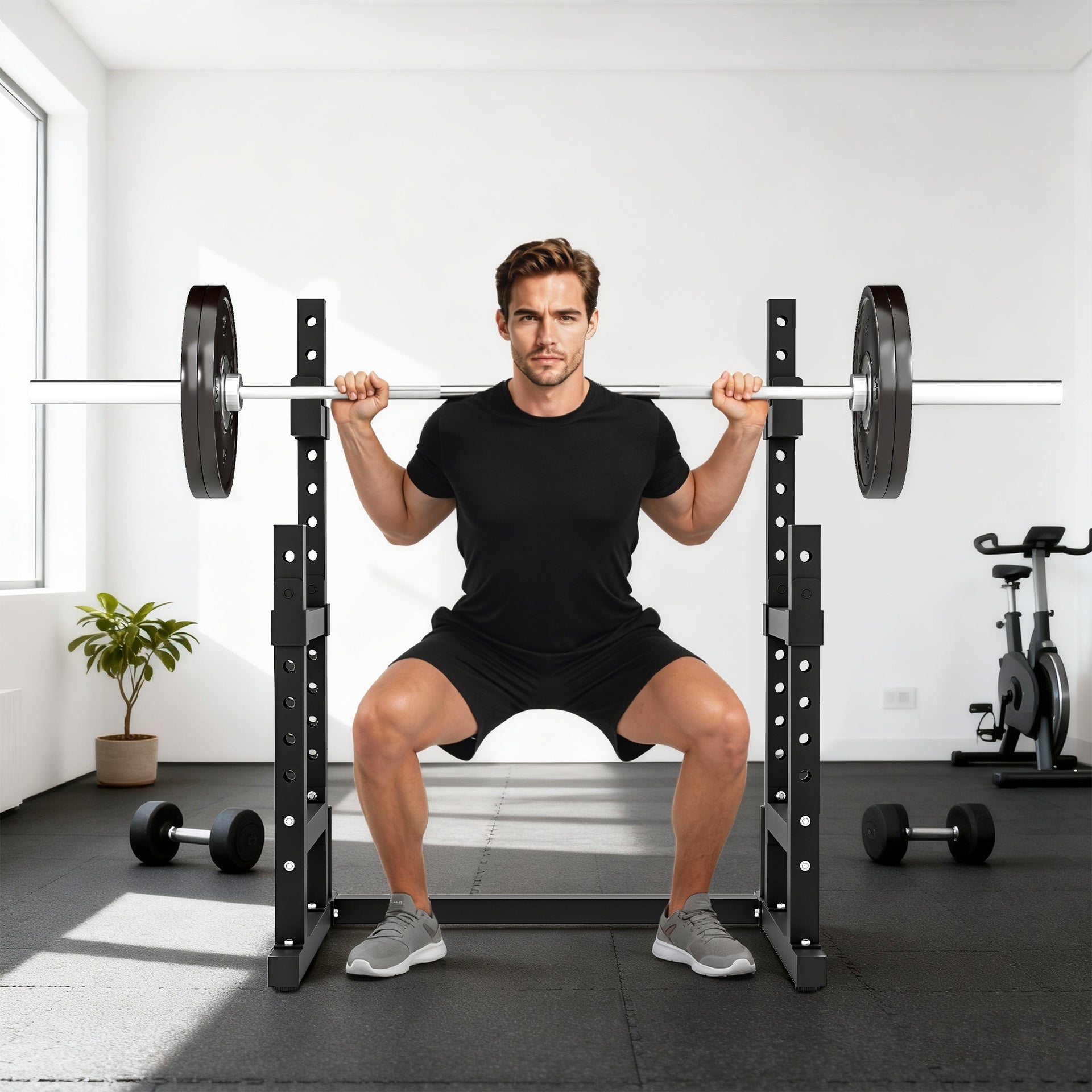 Soozier Adjustable Squat Rack, 660lbs Multi-Functional Bench Press Rack for Weight Lifting Home Gym Strength Training, Black