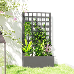 Outsunny Galvanized Raised Garden Bed Planter Box with Trellis for Climbing Plants, Vegetable, Vines, 24" x 9" x 44.5", Gray