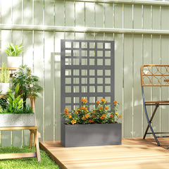 Outsunny Galvanized Raised Garden Bed Planter Box with Trellis for Climbing Plants, Vegetable, Vines, 24" x 9" x 44.5", Gray