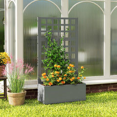 Outsunny Galvanized Raised Garden Bed Planter Box with Trellis for Climbing Plants, Vegetable, Vines, 24" x 9" x 44.5", Gray