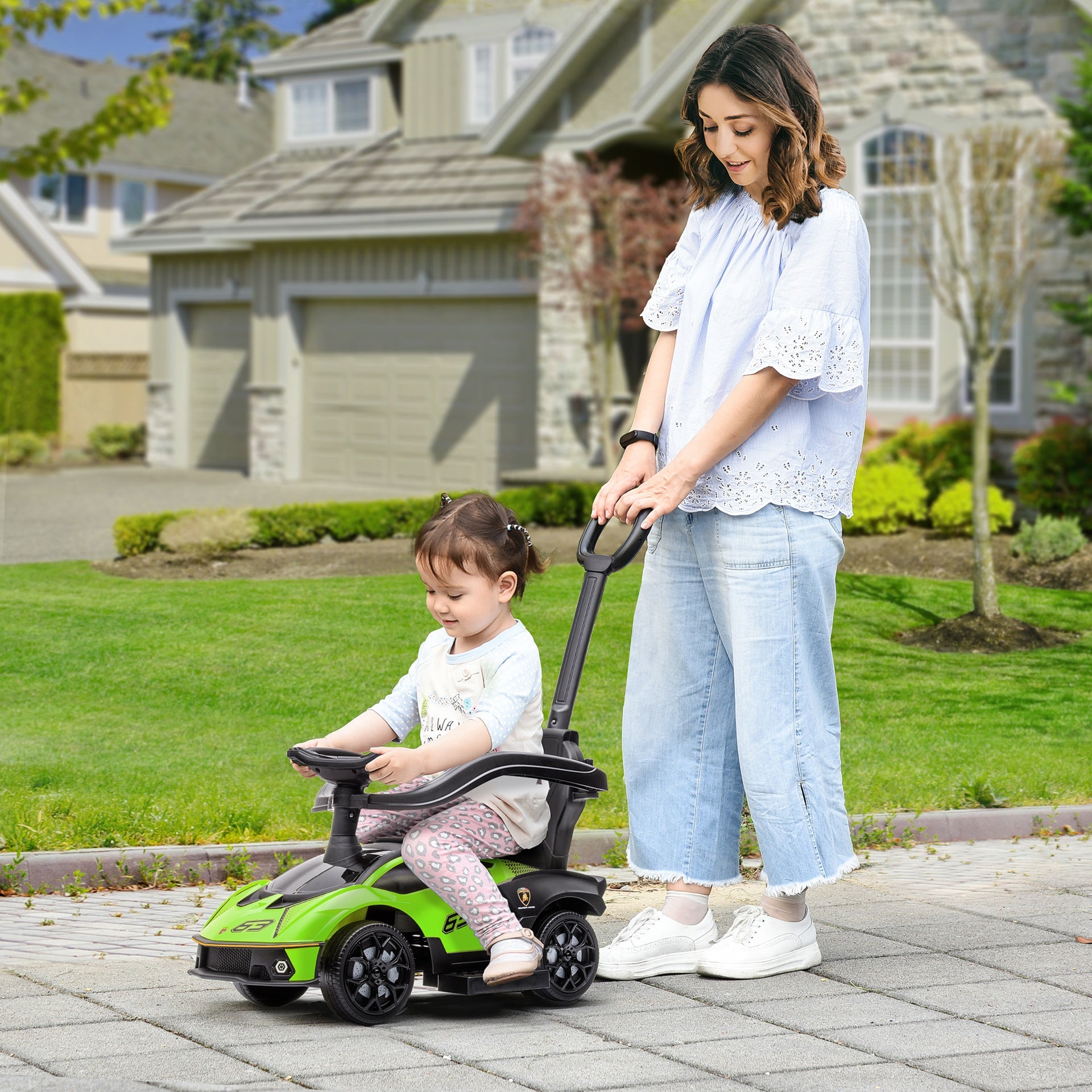 Aosom Toddler Push Car, Lamborghini Stroller Walking Car Age for 1-3, Green