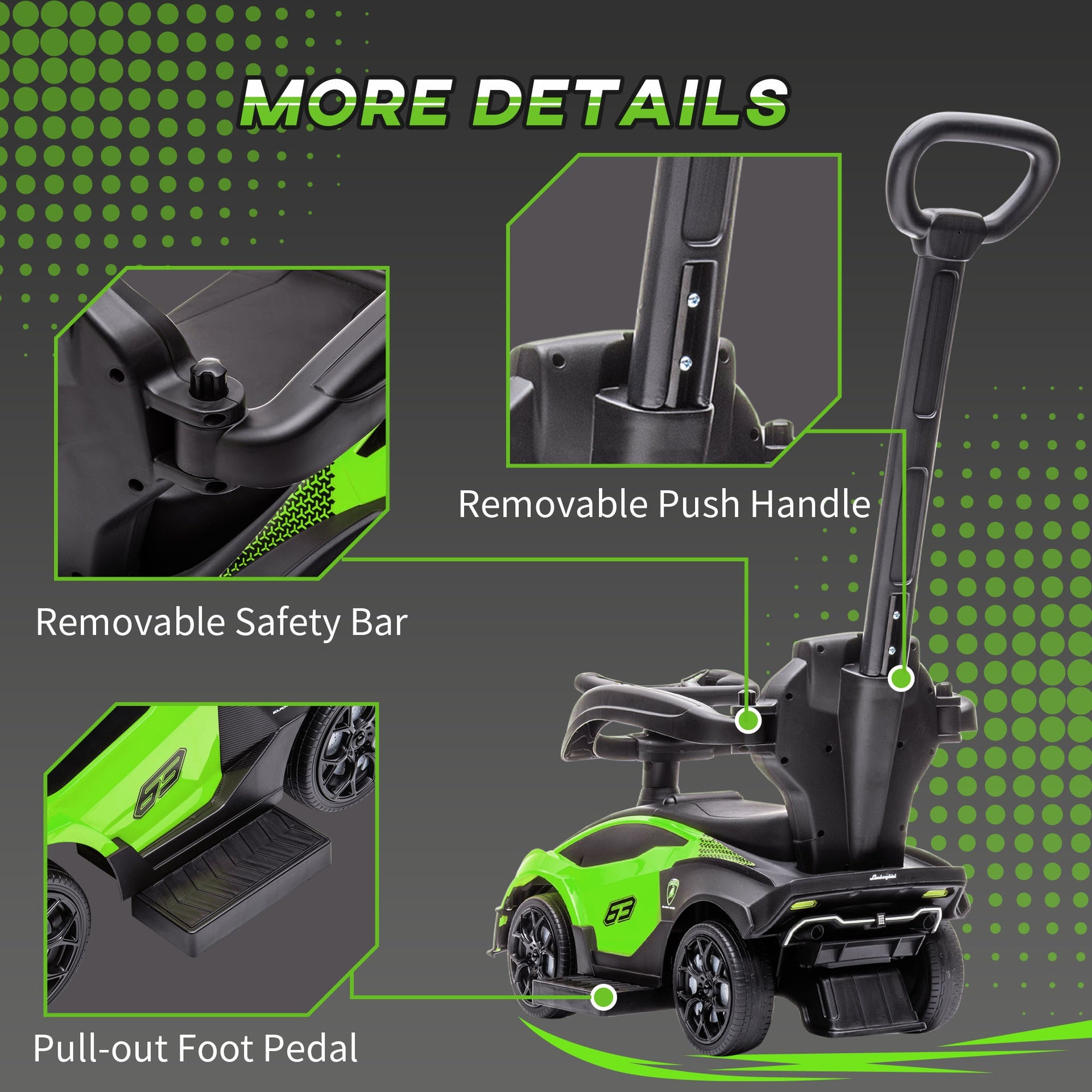 Aosom Toddler Push Car, Lamborghini Stroller Walking Car Age for 1-3, Green