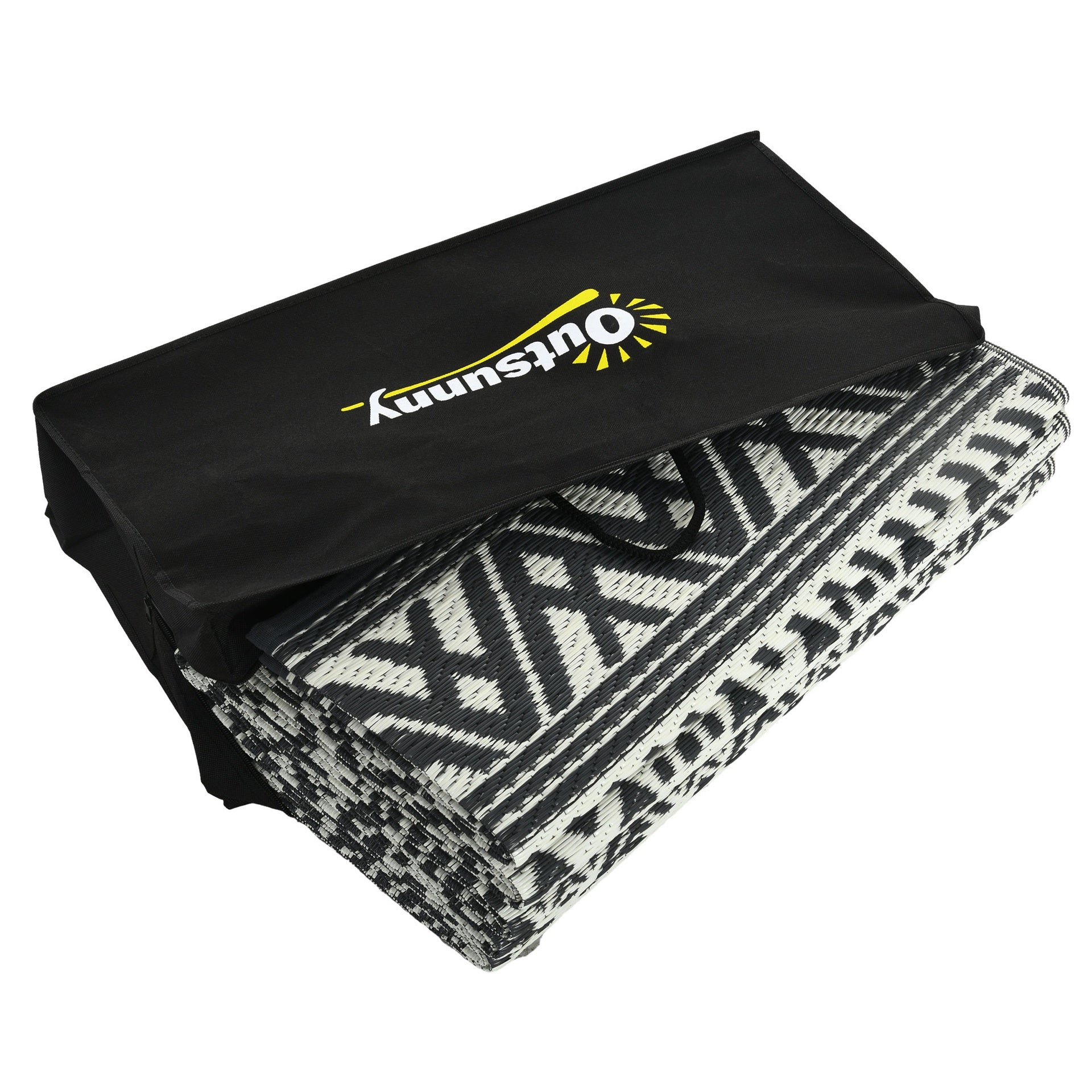Outsunny Reversible Outdoor Rug Carpet RV Camping Rugs with Carry Bag, 8' x 10', Gray & Cream White Boho