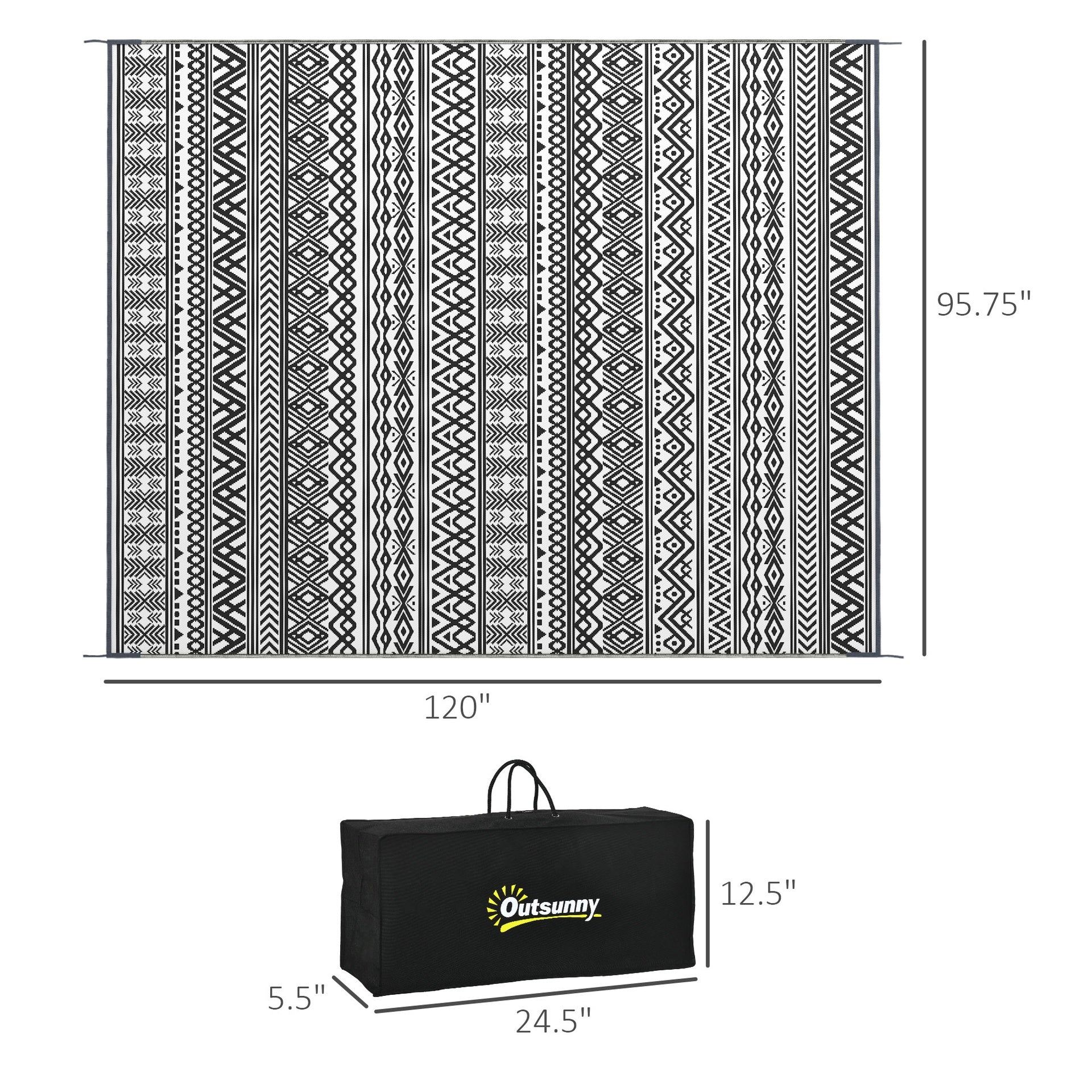 Outsunny Reversible Outdoor Rug Carpet RV Camping Rugs with Carry Bag, 8' x 10', Gray & Cream White Boho