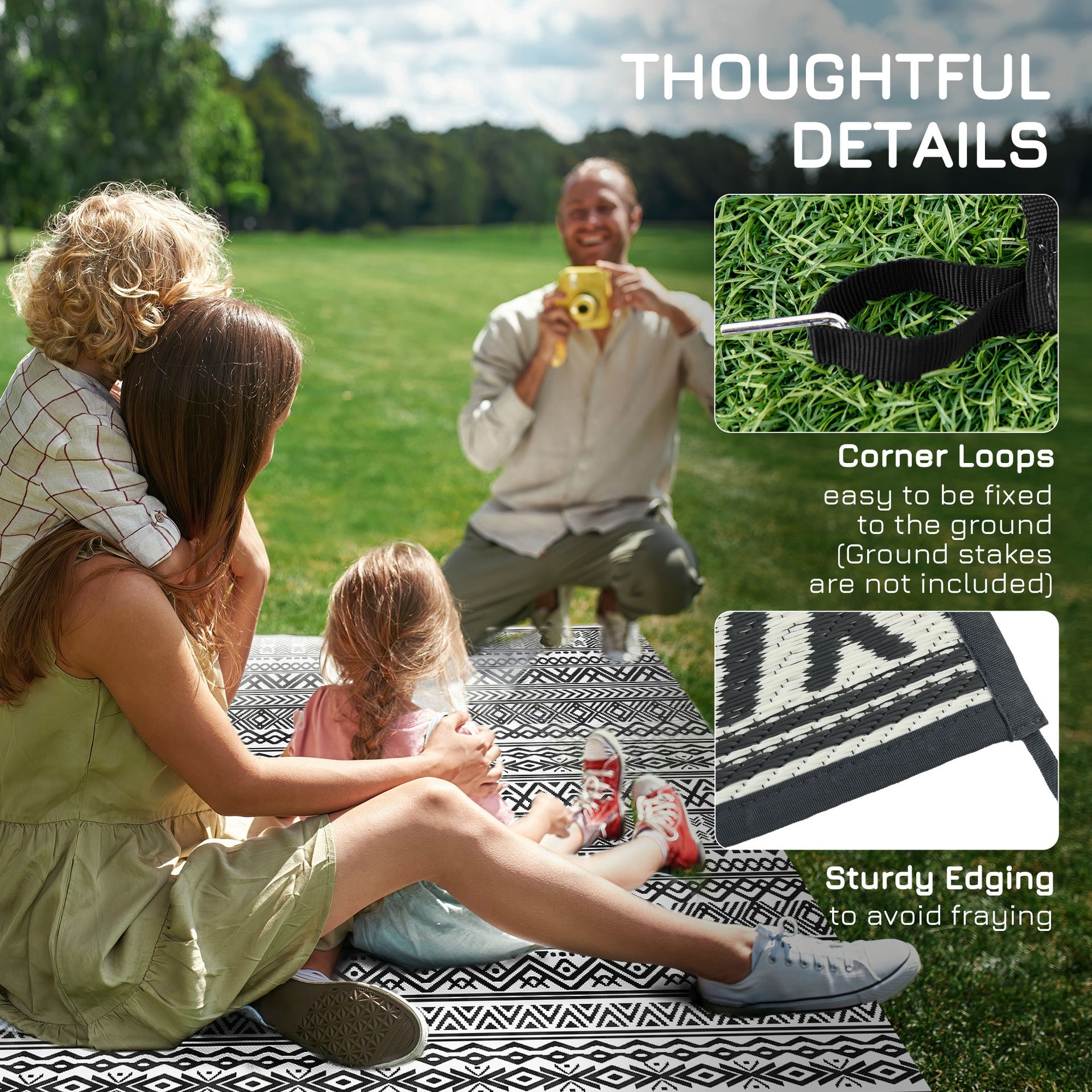 Outsunny Reversible Outdoor Rug Carpet RV Camping Rugs with Carry Bag, 8' x 10', Gray & Cream White Boho