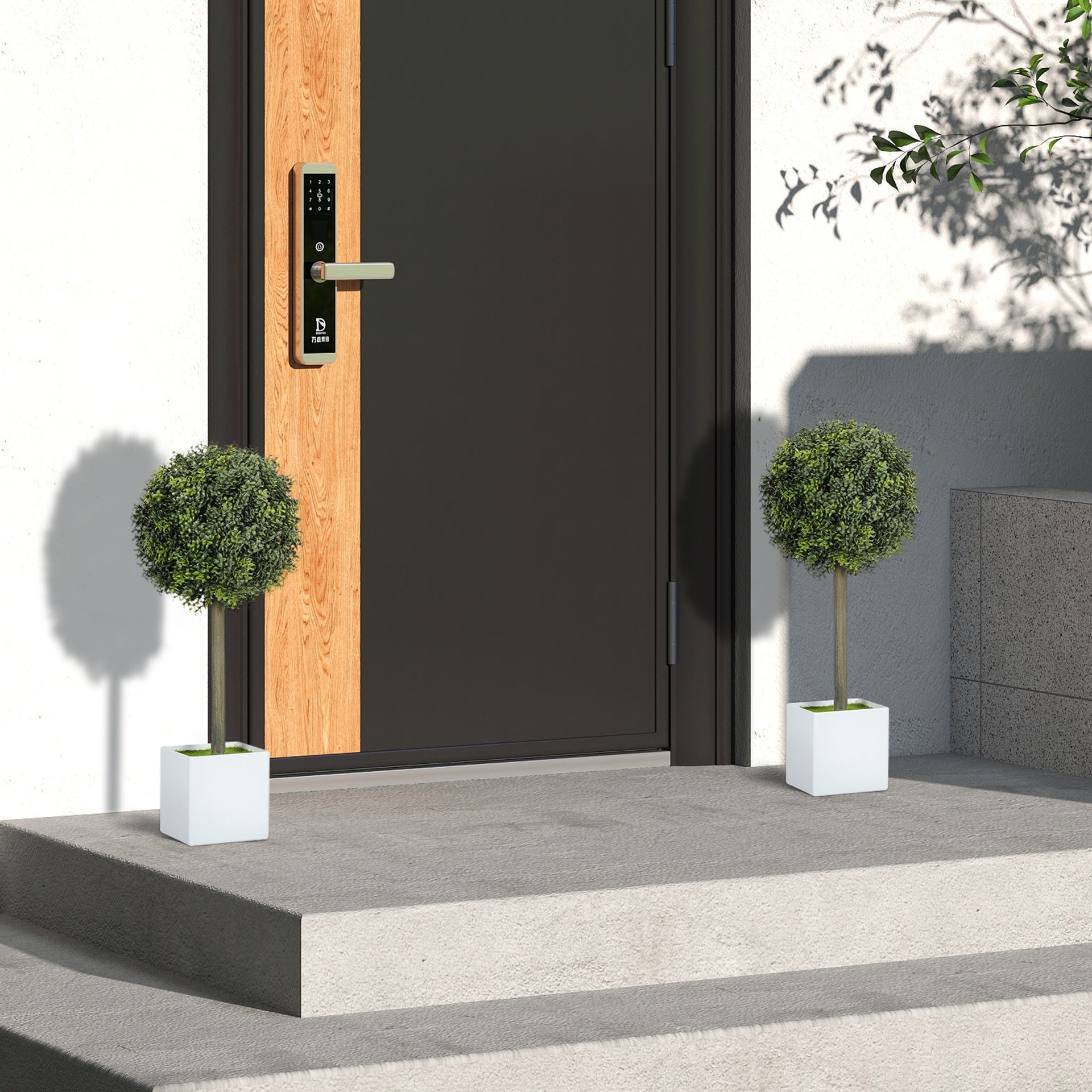 HOMCOM Lifelike Artificial Plants Set of 2, Fake Boxwood Topiary Balls with 114 PE Leaves for Home or Office Decor, Green