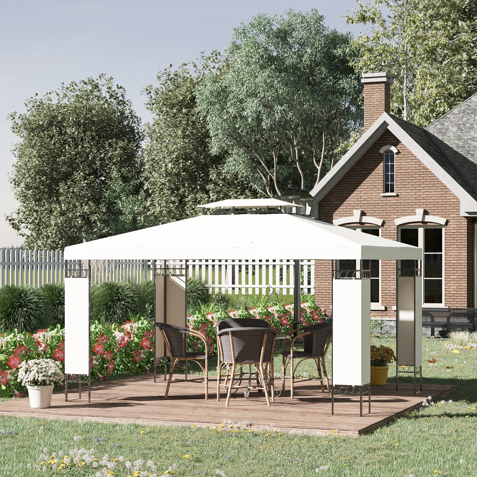 Outsunny 13' x 10' Patio Gazebo Outdoor Canopy Shelter w/ Double Vented Roof, Cream White