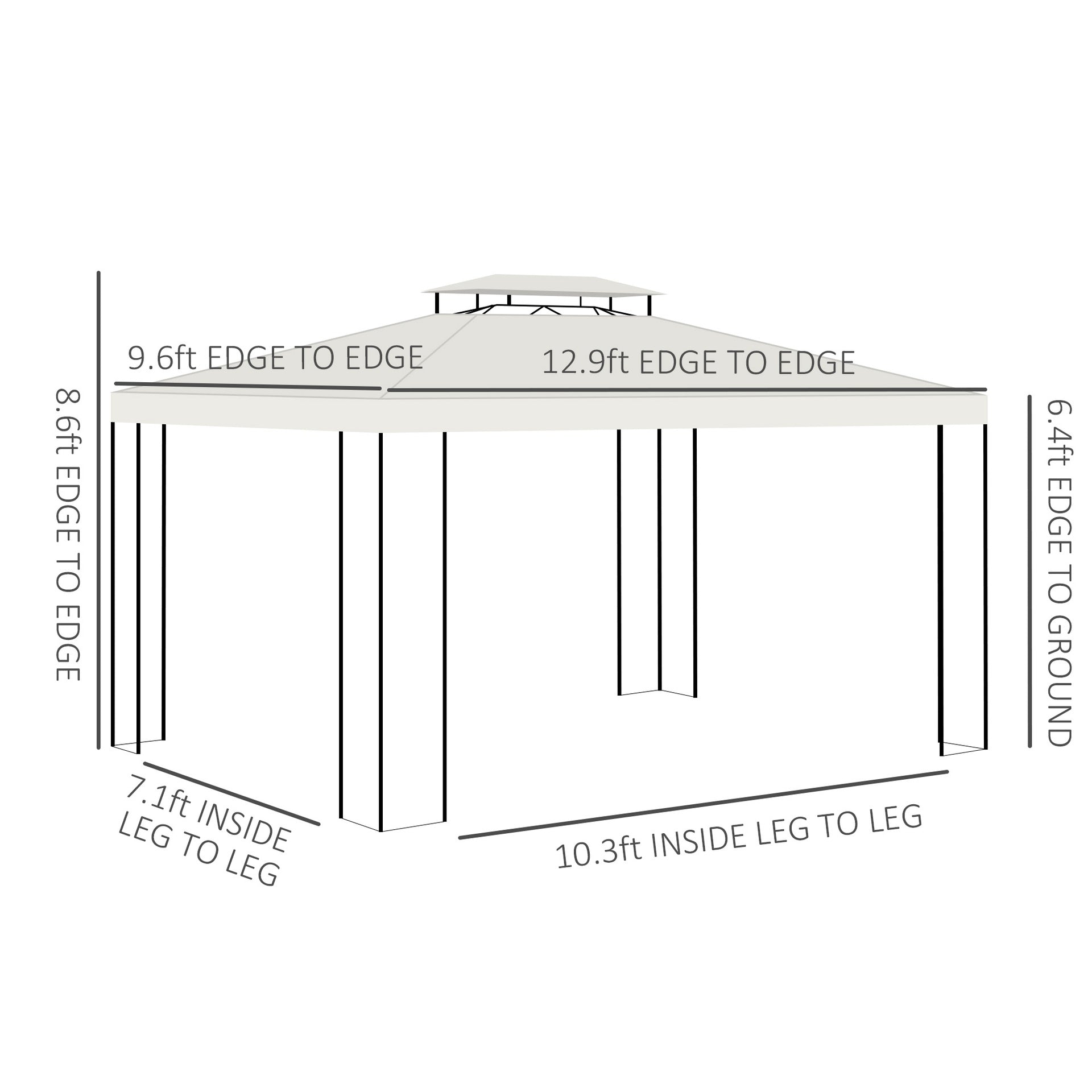 Outsunny 13' x 10' Patio Gazebo Outdoor Canopy Shelter w/ Double Vented Roof, Cream White