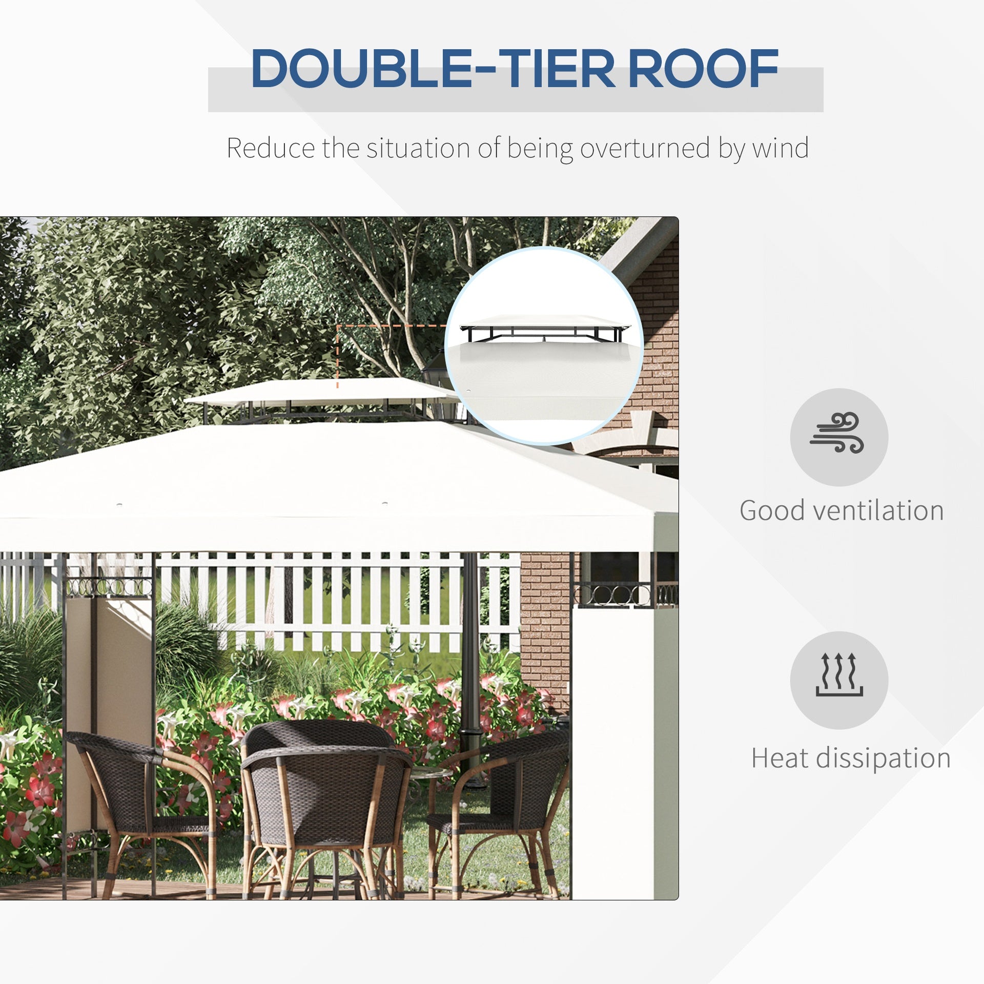 Outsunny 13' x 10' Patio Gazebo Outdoor Canopy Shelter w/ Double Vented Roof, Cream White