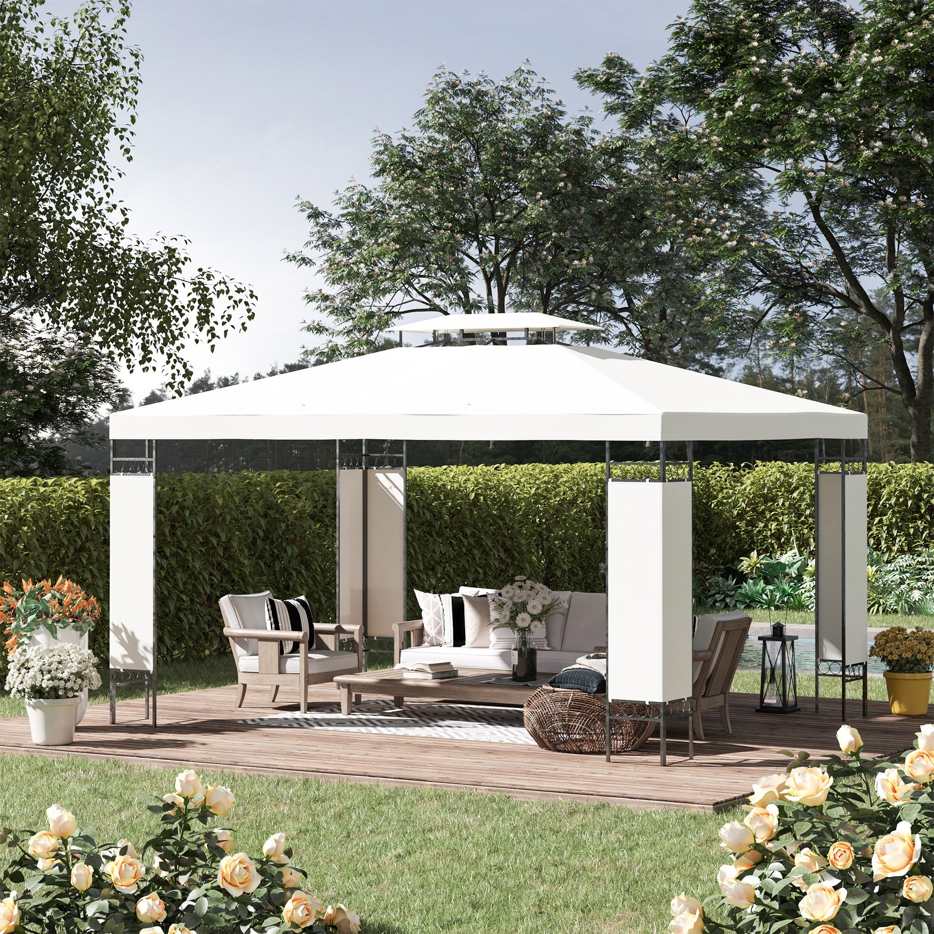 Outsunny 13' x 10' Patio Gazebo Outdoor Canopy Shelter w/ Double Vented Roof, Cream White